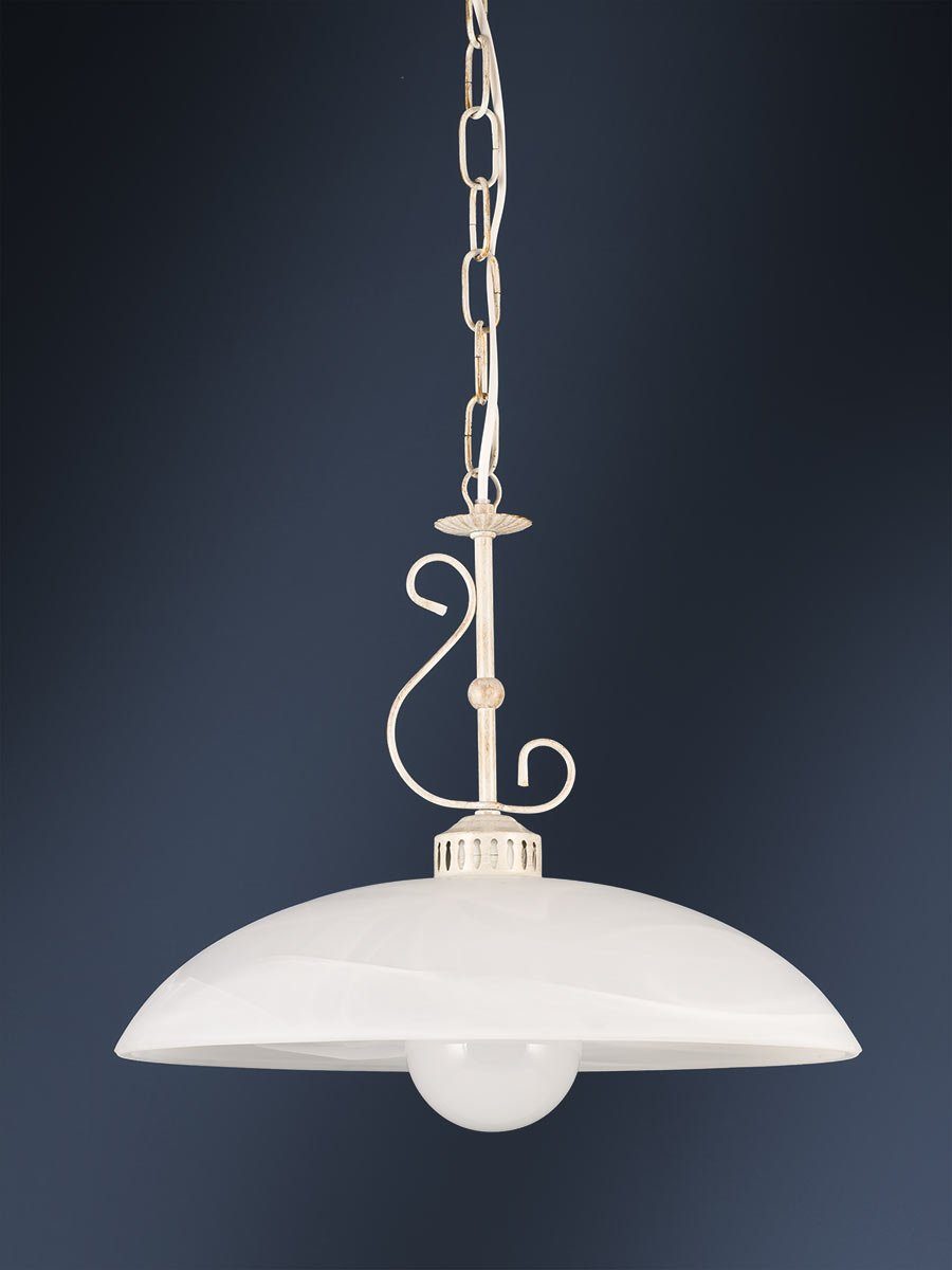 Helios Leuchten Pendelleuchte Hängelampe Landhausstil Küchenlampe Deckenlampe, für Wohnraum Esstisch Küche, Alabasterglas weiß antik weiß | Pendelleuchten