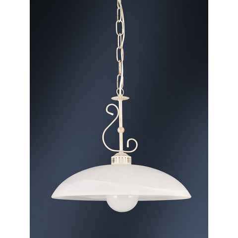 Helios Leuchten Pendelleuchte Hängelampe Landhausstil Küchenlampe Deckenlampe, für Wohnraum Esstisch Küche, Alabasterglas weiß