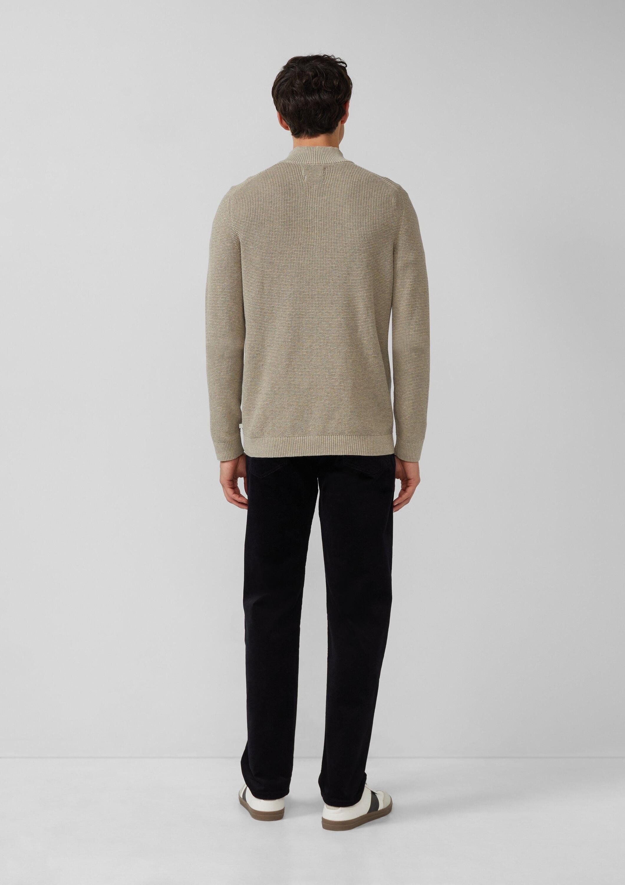 s.Oliver Longpullover Strickpullover Baumwoll-Pullover mit Struktur und Troyer-Kragen