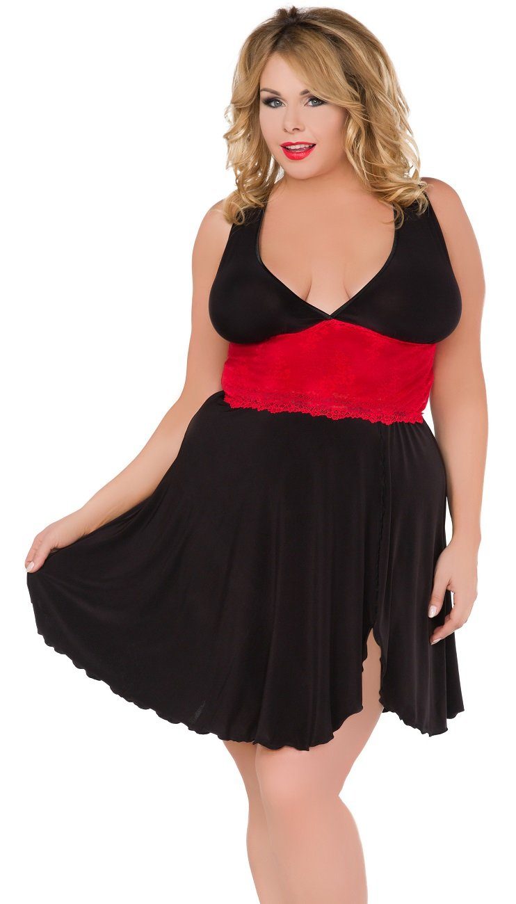 Andalea Negligé Chemise mit roter Spitze Nachtkleid