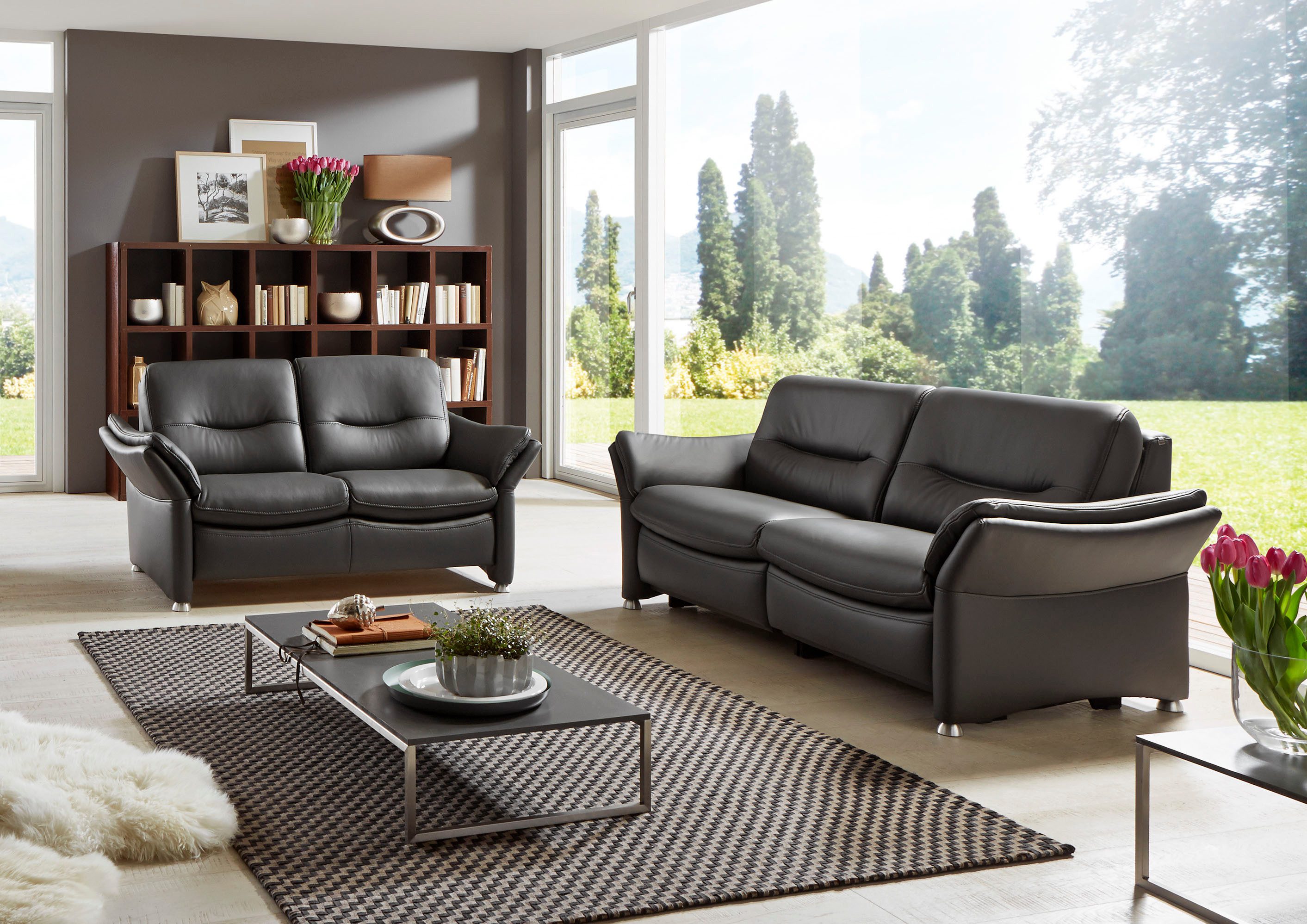 HUKLA 2-Sitzer HU-SF15058 Ledersofa, Breite 164 cm, hochwertiges Glattleder, optional mit Kopfstütze