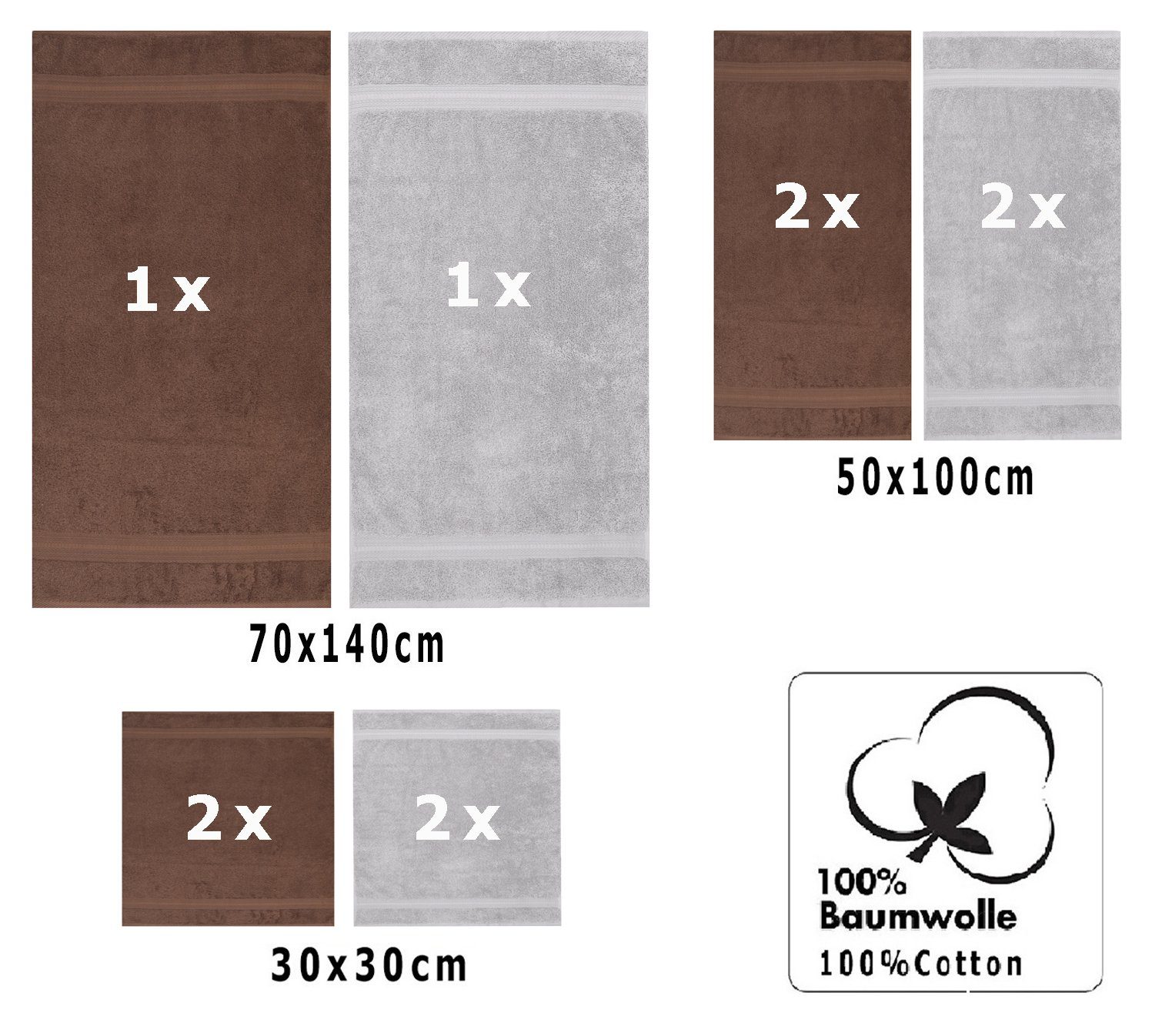100% Handtuch silbergrau, Set Betz 10 Gold g/m² & nussbraun Baumwolle Set TLG. 600 Handtuch Qualität