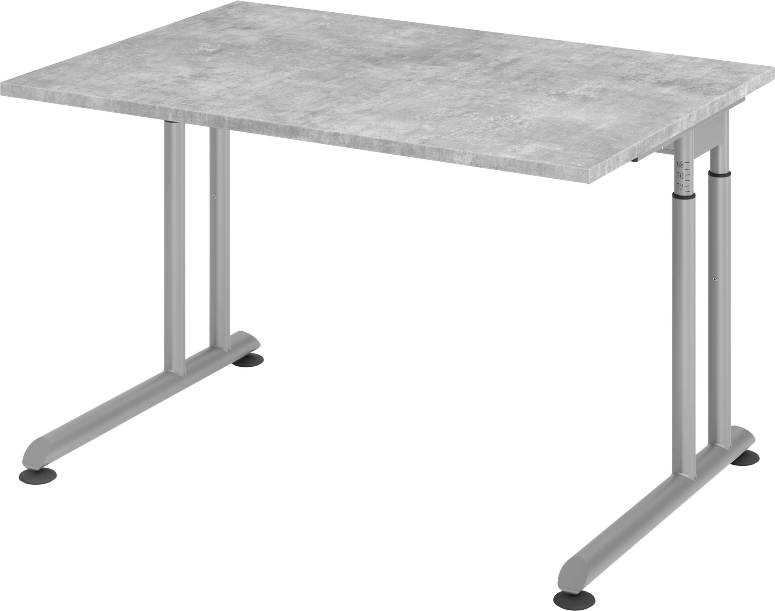bümö Schreibtisch Schreibtisch Serie-Z, Rechteck: 120 x 80 cm - Dekor: Beton - Gestell: Silber