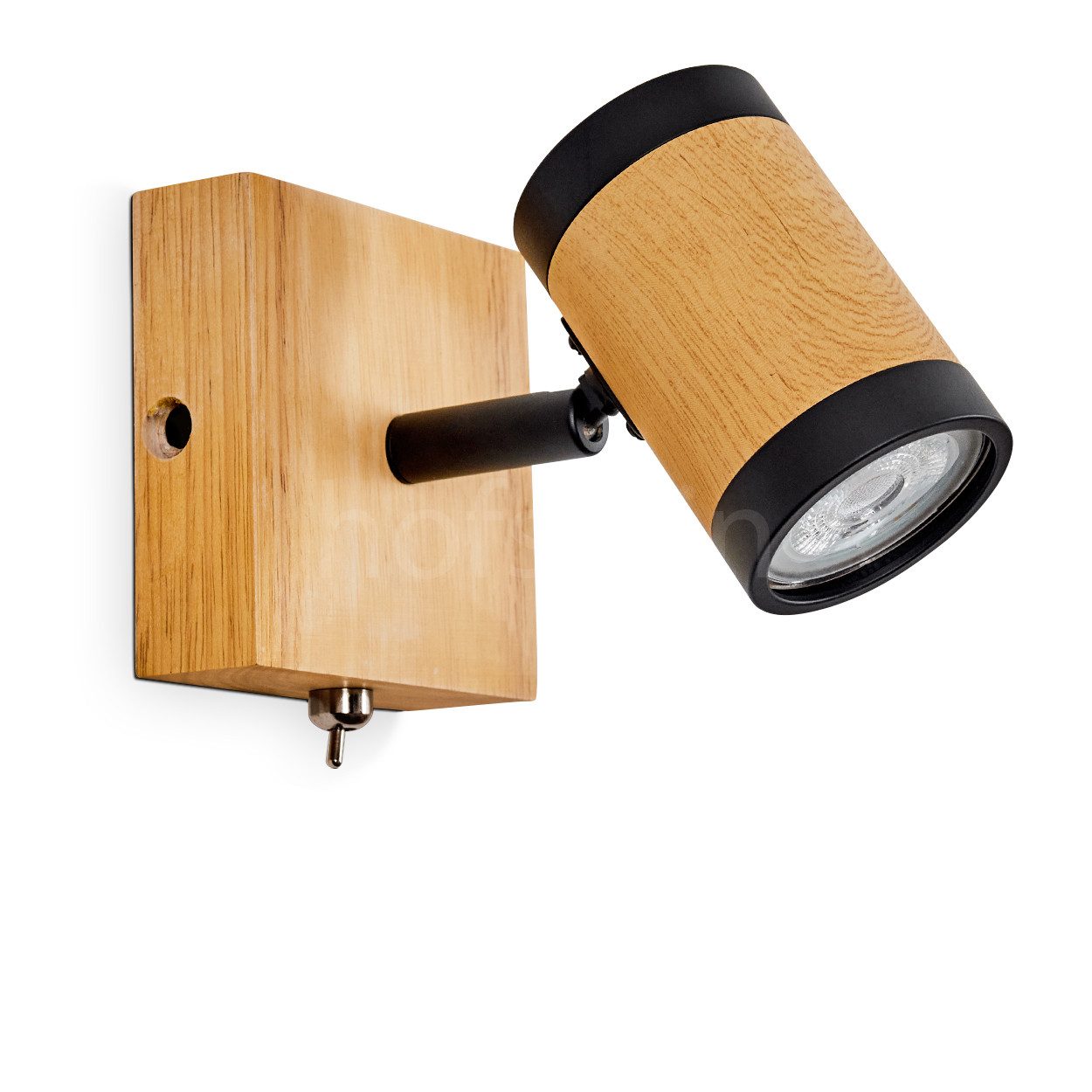 Wandleuchte verstellbare Wandlampe aus Holz/Metall in Natur/Schwarz
