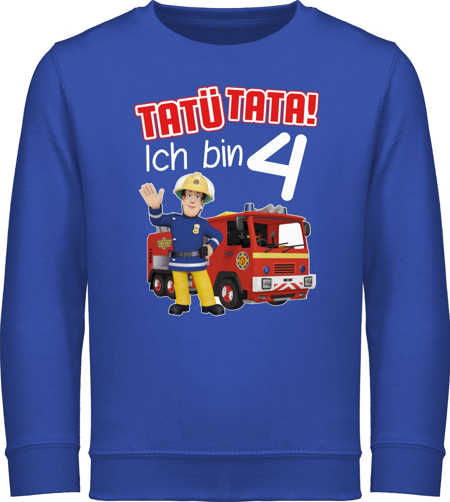Mädchen 4 Tatü Shirtracer Sweatshirt Royalblau bin 2 Sam Tata! - Feuerwehrmann Ich rot
