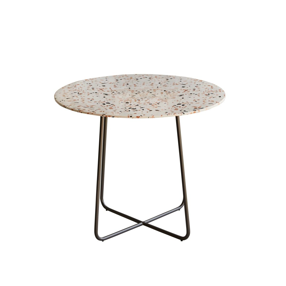 Tikamoon Esstisch Runder Tisch aus Premium-Terrazzo und Metall 90 cm Elio brown