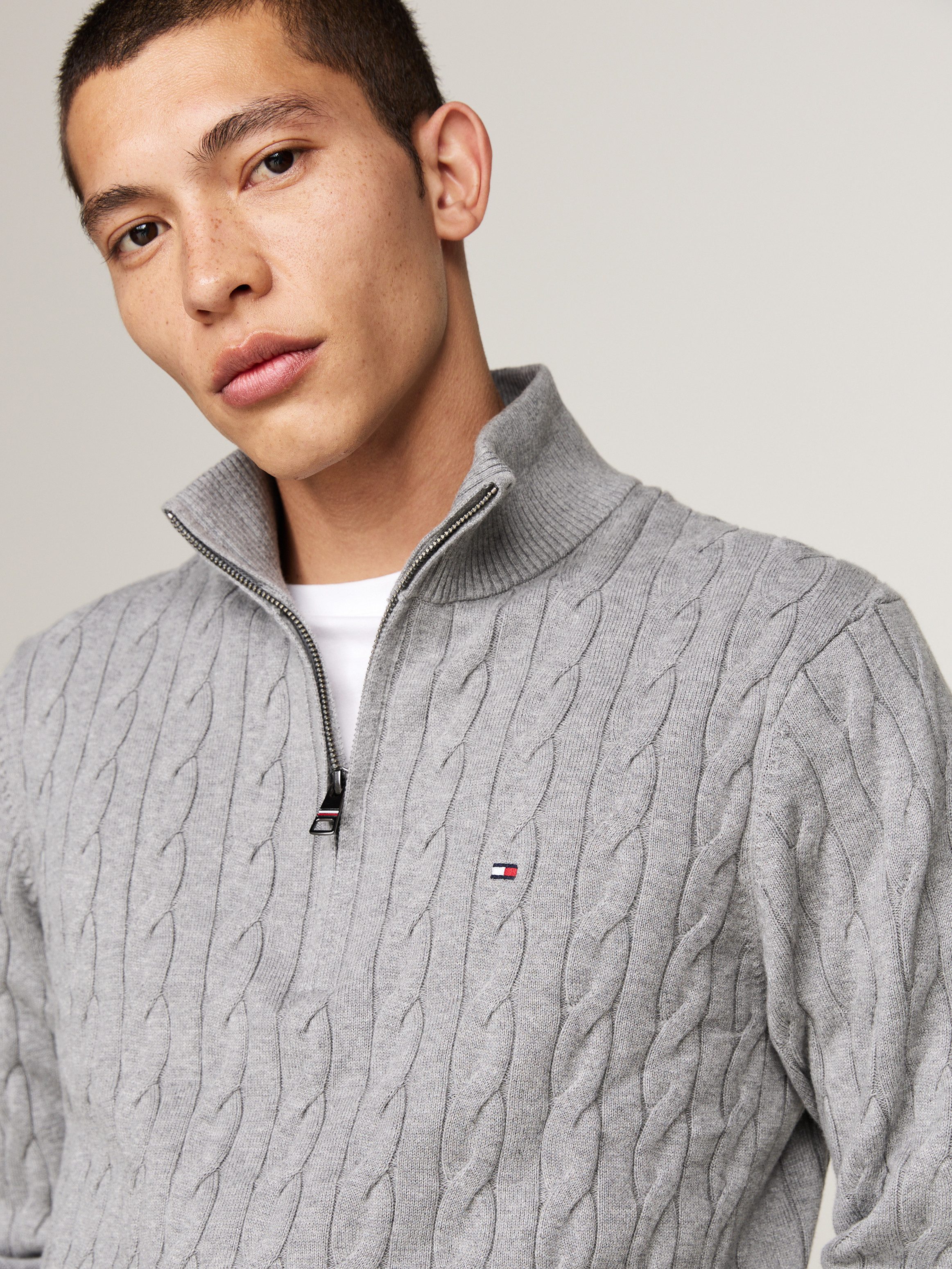 Tommy Hilfiger Strickpullover CLASSIC COTTON CABLE ZIP MOCK mit modischem Z günstig online kaufen