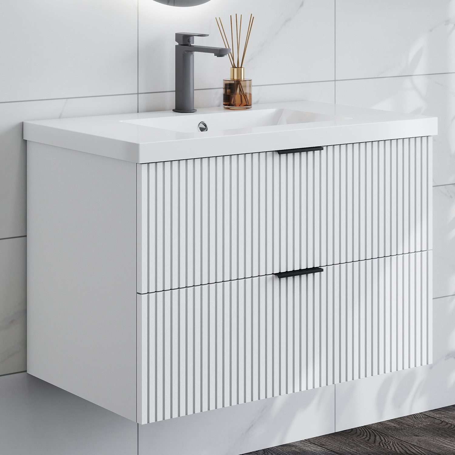 duschspa Waschtisch Waschbecken mit Unterschrank Badmöbel Set Hängeschrank, mit Griffe, 60/80/100cm