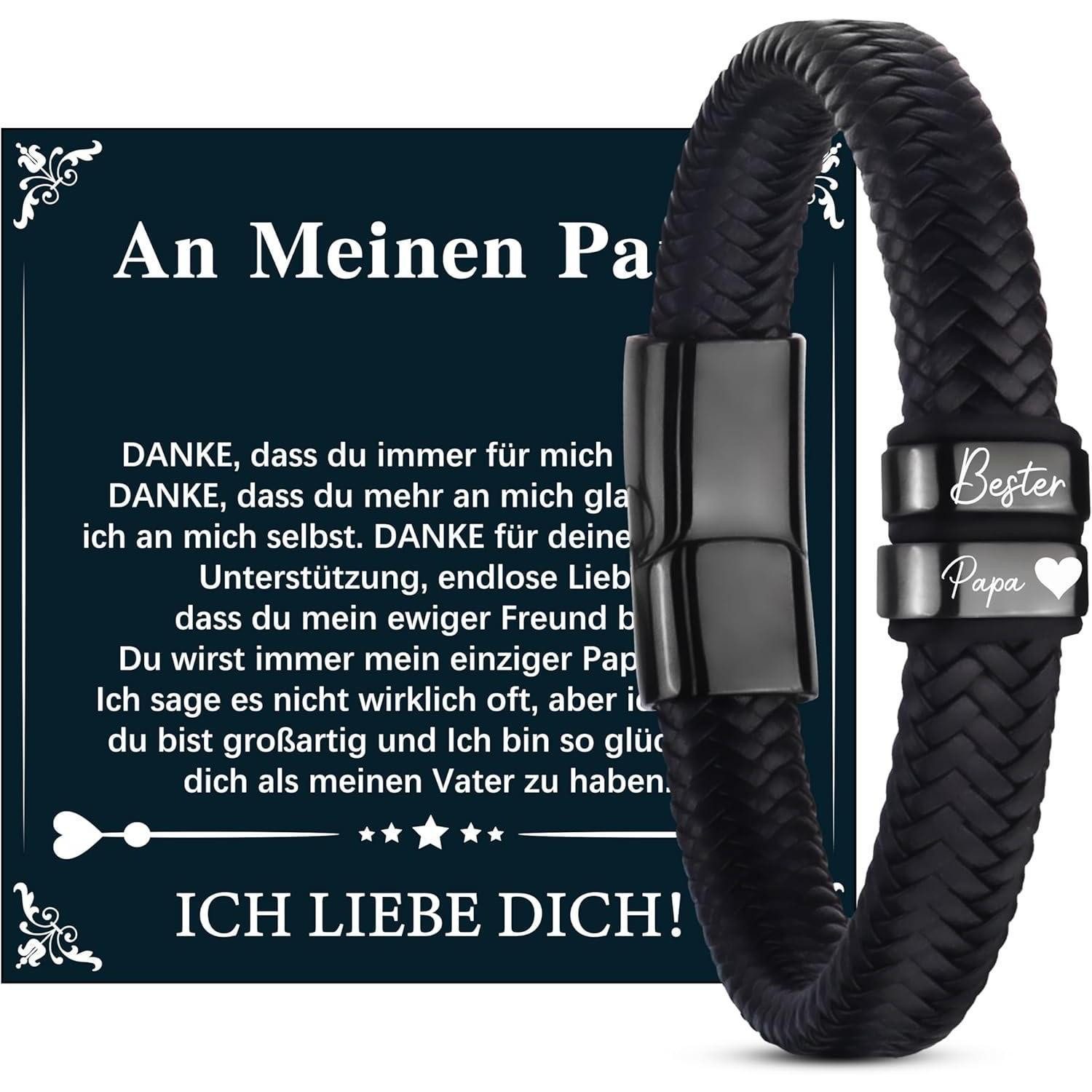 Merclix Lederarmband Lederarmband ich liebe dich Herren Papa Valentinstag Schwarz-Papa