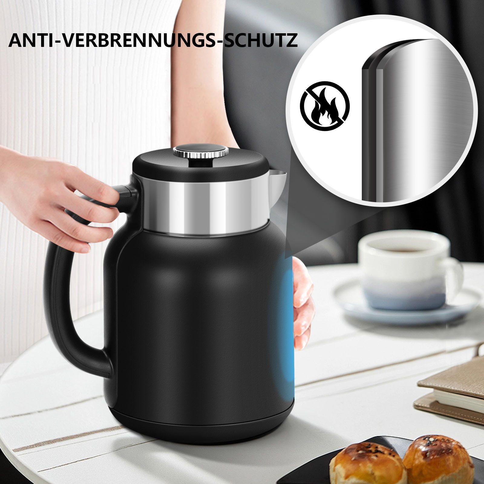 Taylor Swoden Wasserkocher Temperatureinstellung, 2200 W, 1,7 L/2L, Warmhaltefunktion, Edelstahl, 1.7 l, 2200,00 W, 5 Temperaturstufen, Digitale LED-Anzeige, Automatische Abschaltung