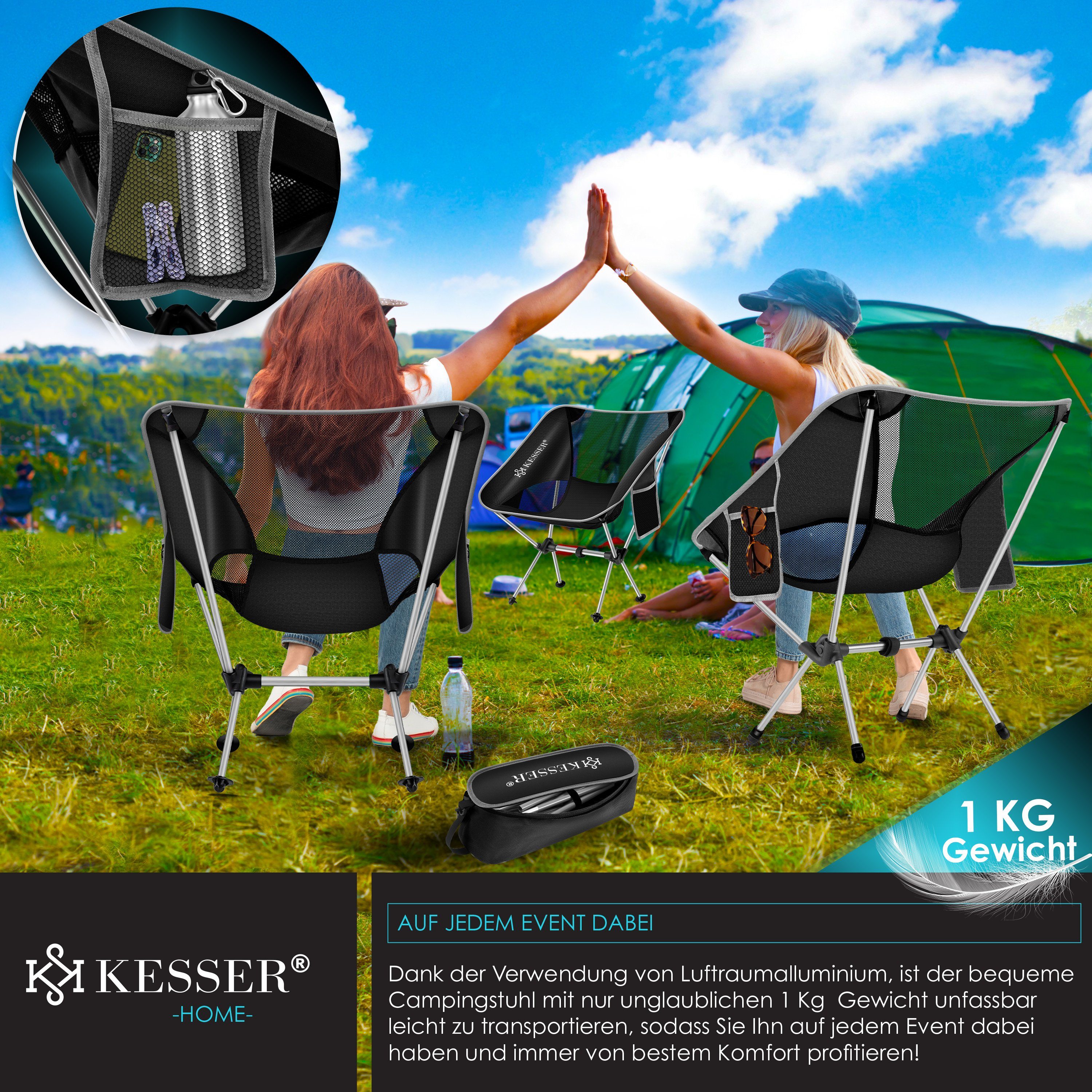 KESSER Campingstuhl, Grau / Angel Campingstuhl Schwarz klappbar tragbar Camping faltbar Stuhl