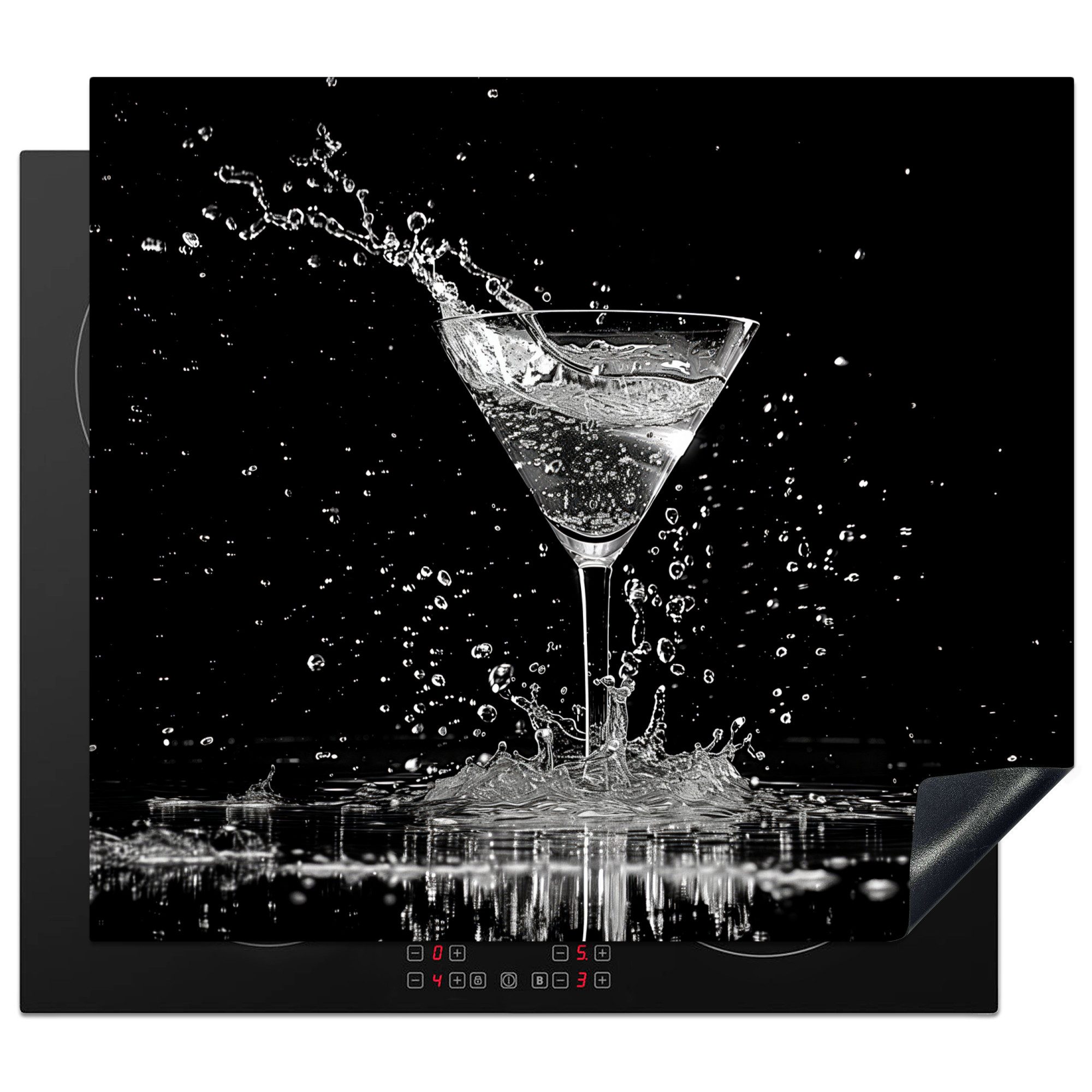 MuchoWow Herd-Abdeckplatte Glas - Cocktail - Schwarz - Trinken, Vinyl, (1 tlg), Cerankochfeld Abdeckung, Herd Abdeckplatten Vinyl, 58.3x51.3 cm