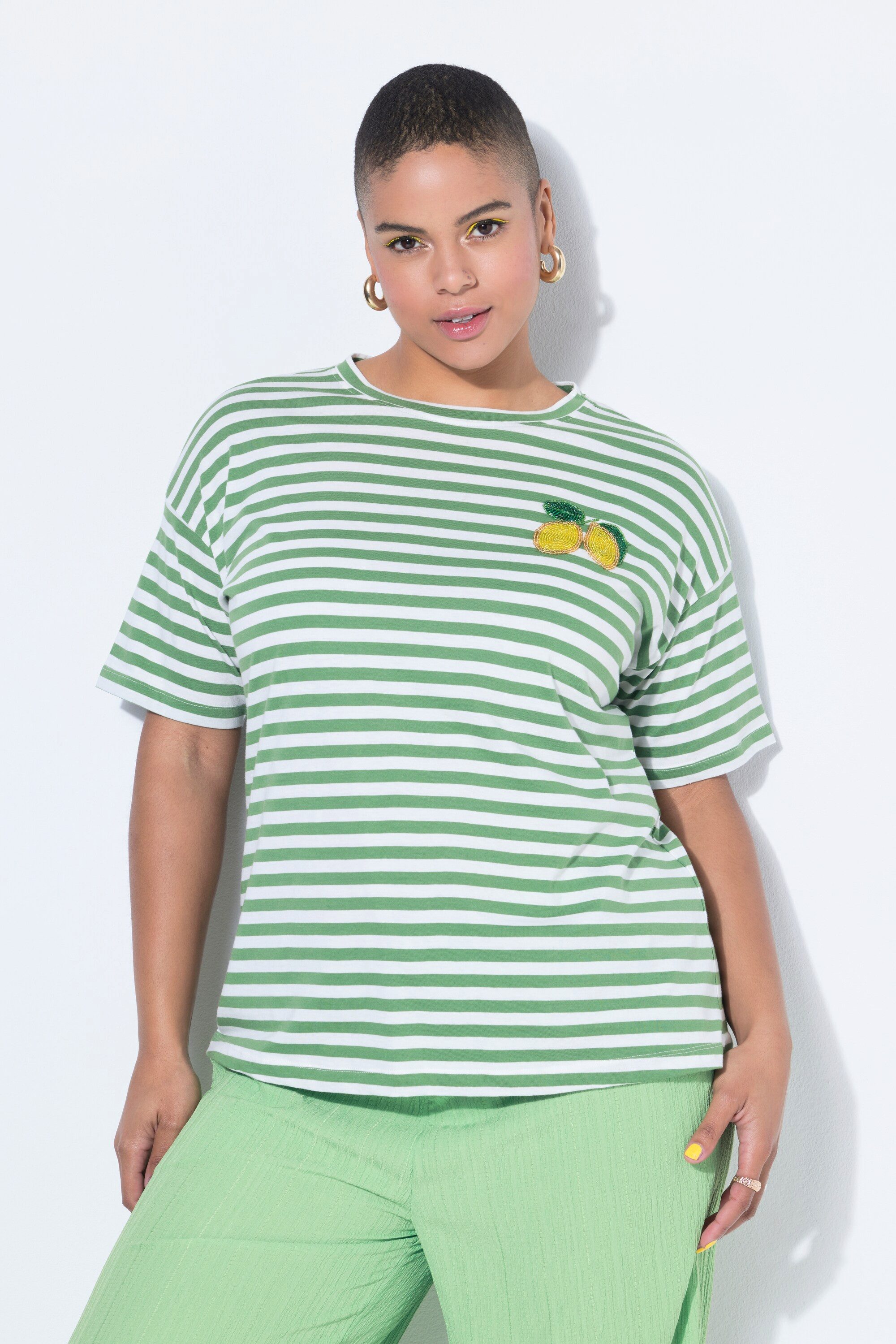 T-Shirt T-Shirt oversized Ringel Zitronen-Patch