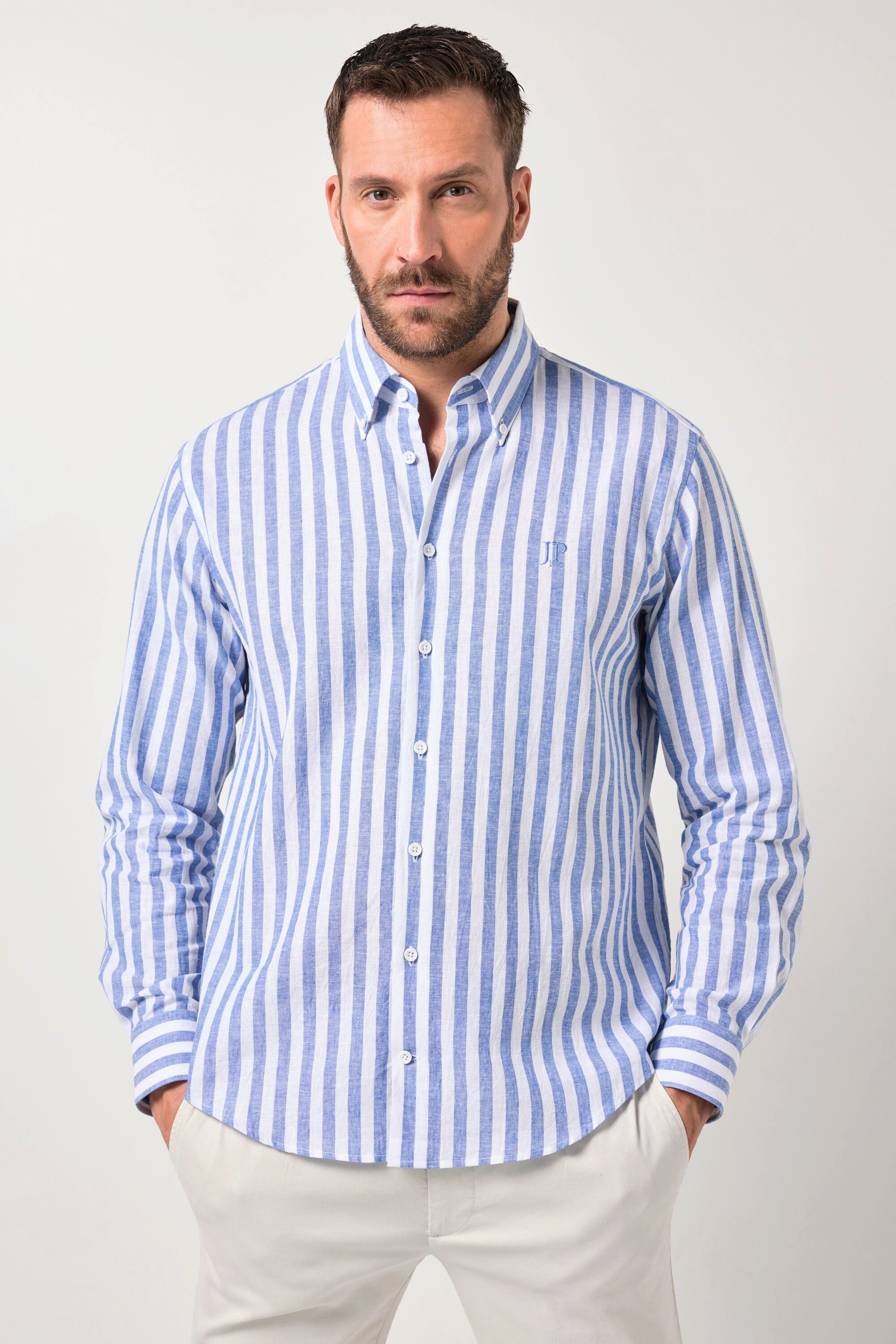 JP1880 Businesshemd Streifenhemd Langarm Leinenmix Buttondown-Kragen günstig online kaufen