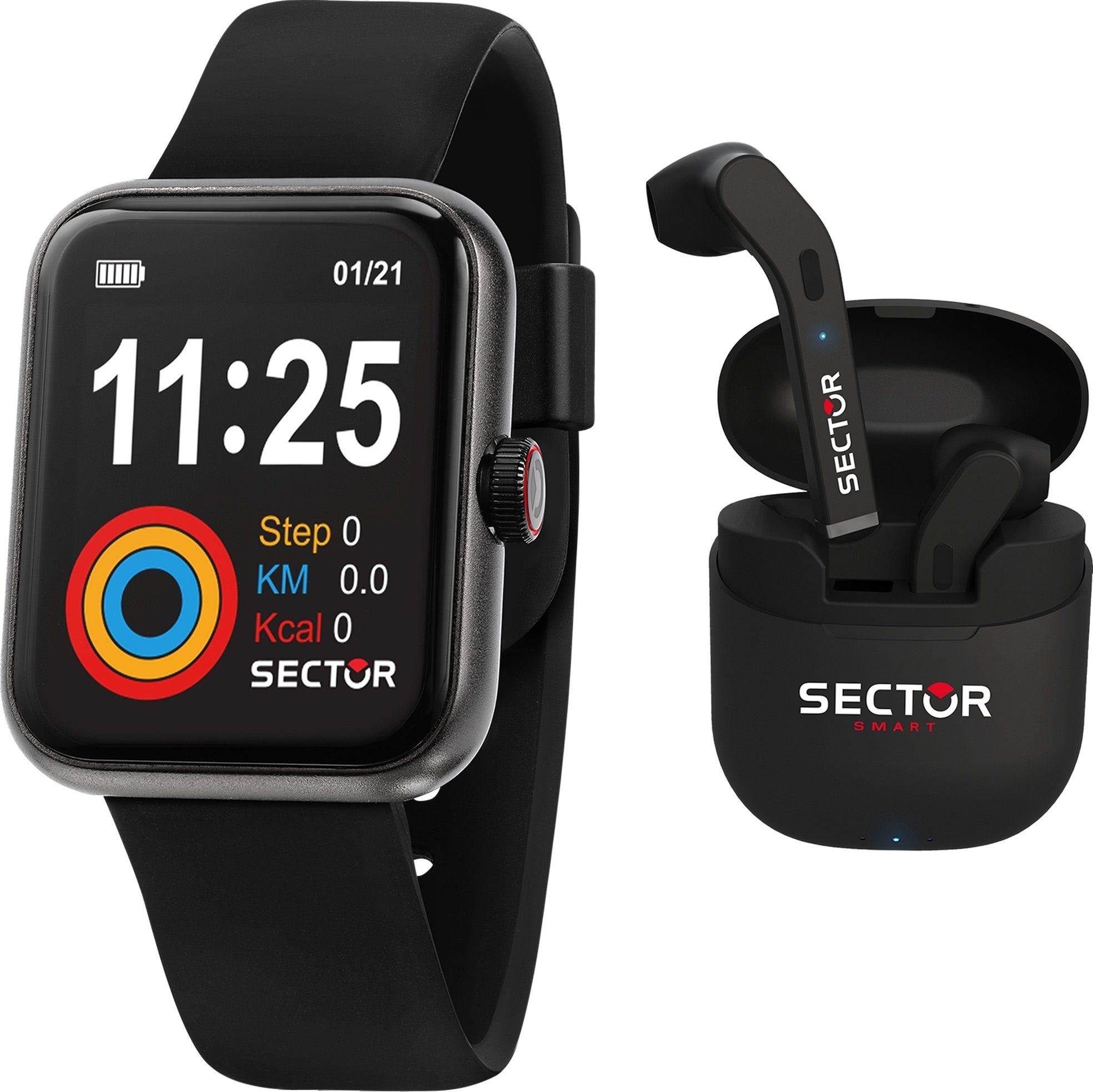 Sector Sector Herren Armbanduhr Analog-Digit Smartwatch, Analog-Digitaluhr, Herren  Smartwatch eckig, groß (ca. 43,5x36,5mm) Silikonarmband schwarz