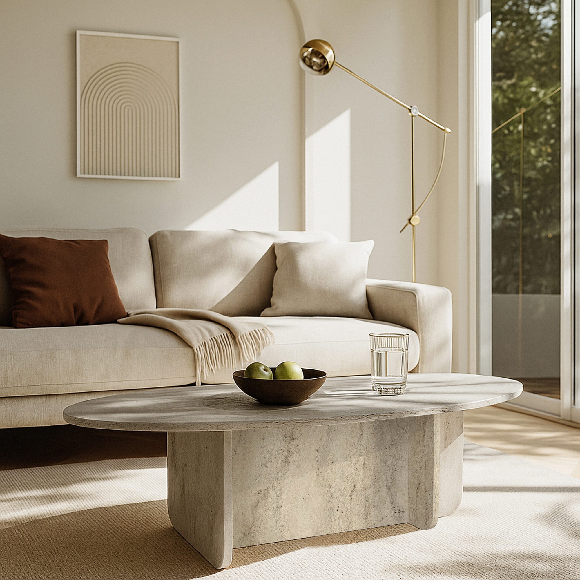 moebel17 Couchtisch Luminous Beige Grau Granitoptik 120x60 cm (Einzeltisch, 1-St., Einzelner Couchtisch), Mit Granitoptik