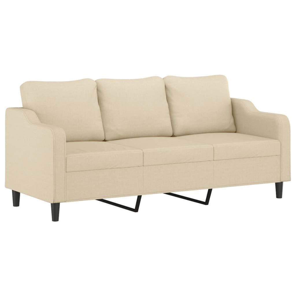 vidaXL Sofa 3-Sitzer-Sofa mit Hocker Creme 180 cm Stoff