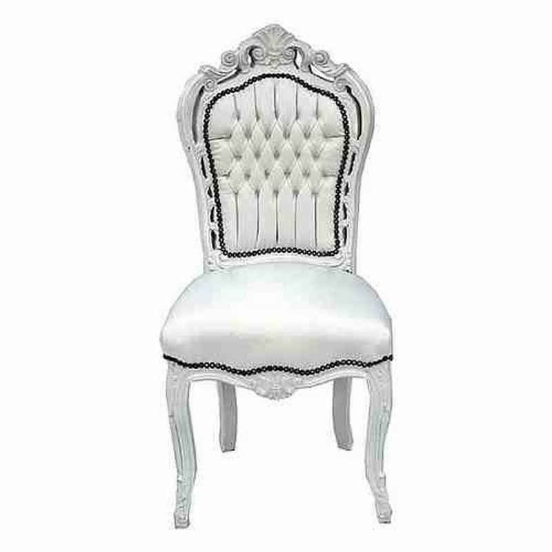 Casa Padrino Esszimmerstuhl Barock Esszimmer Stuhl Weiß / Weiß Lederoptik Möbel Antik Stil