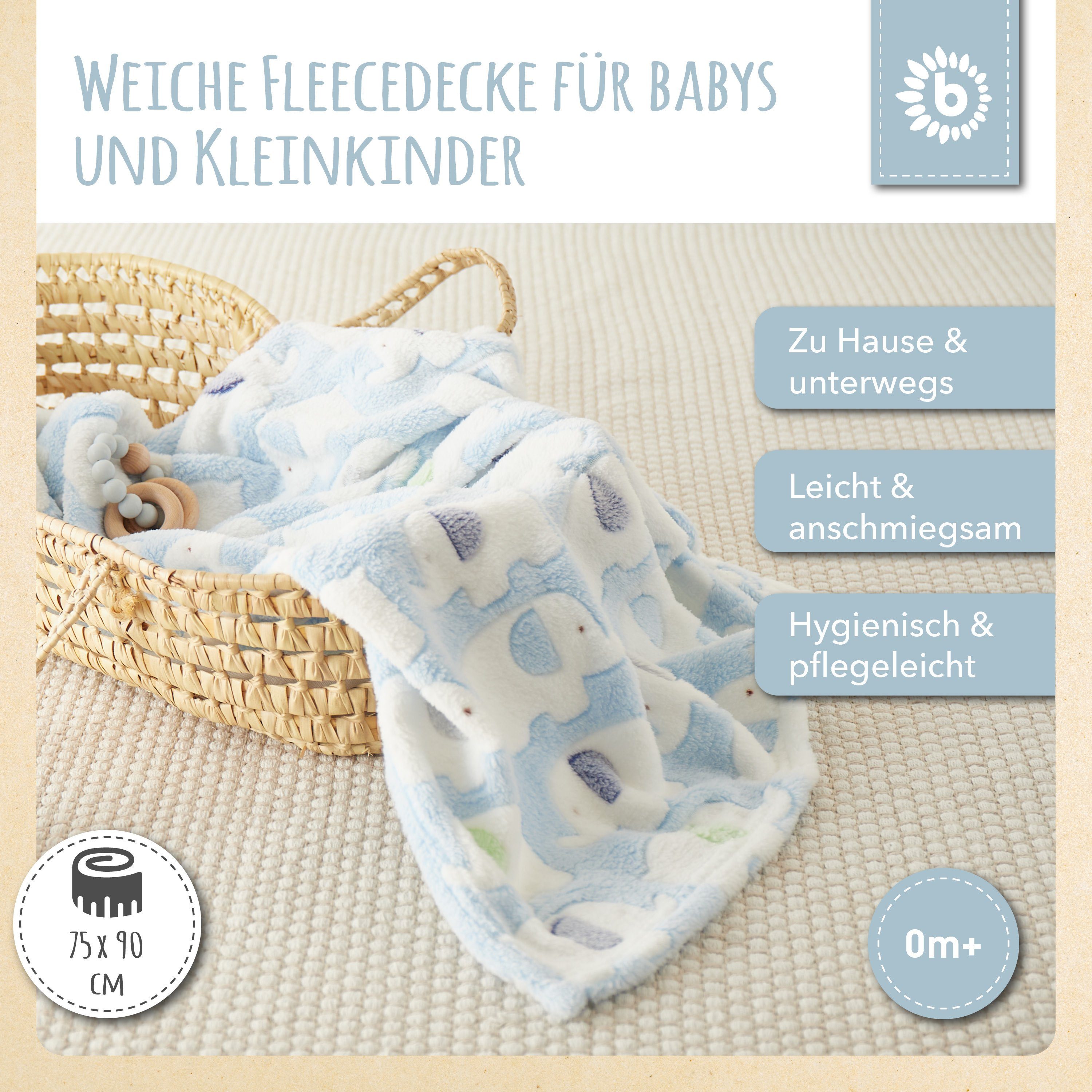 Fleecedecke, Blanket Baby Baby Jungen Decke Kuscheldecke BIECO Kissen Tagesdecke Babydecke Flauschige Buggy Decke Kuscheldecke Blau Baby Bieco Jungen Krabbeldecke Decke Baby Kinder Elefanten Baby