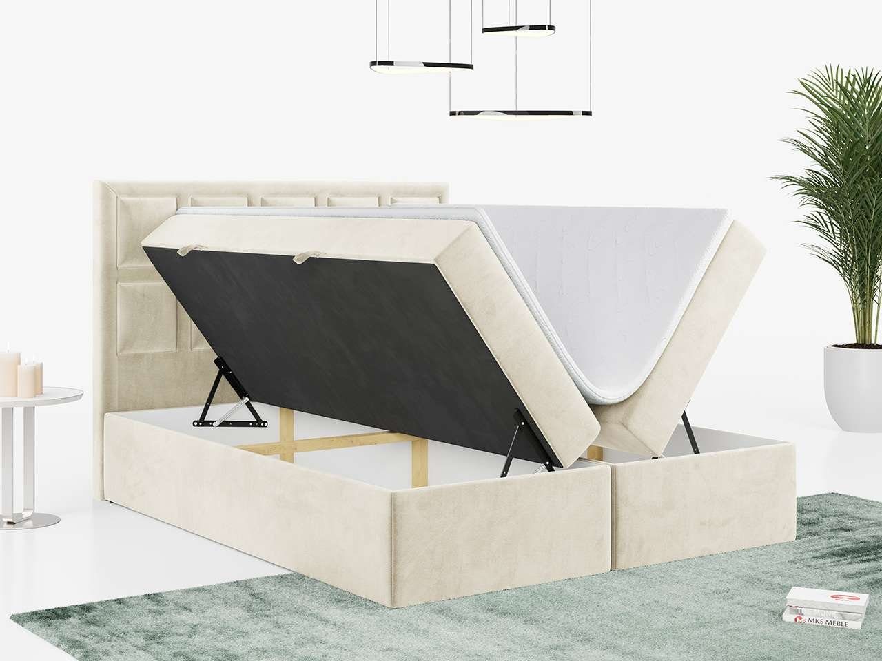 MKS MÖBEL Boxspringbett PREMIUM für Doppelbett mit mit Bettkasten Schlafzimmer, 5, Kopfteil Polsterbett