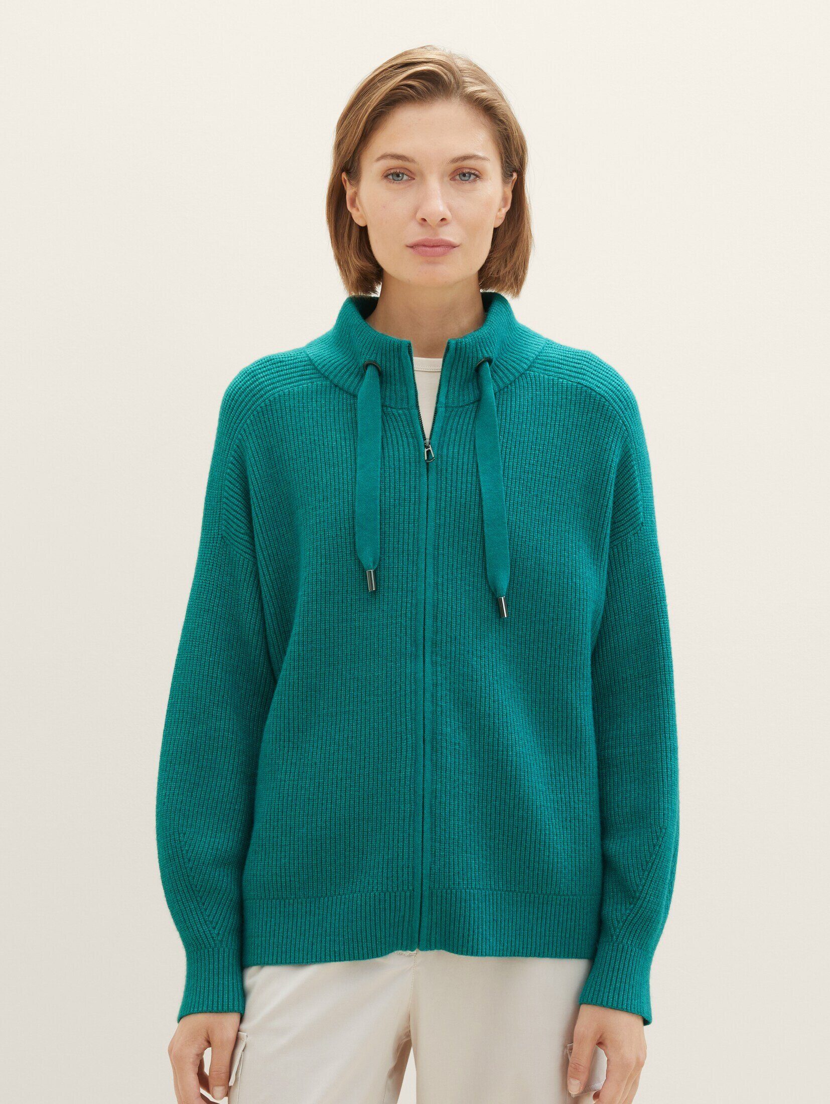 TAILOR Reißverschluss green ever TOM Strickjacke mit melange Strickjacke