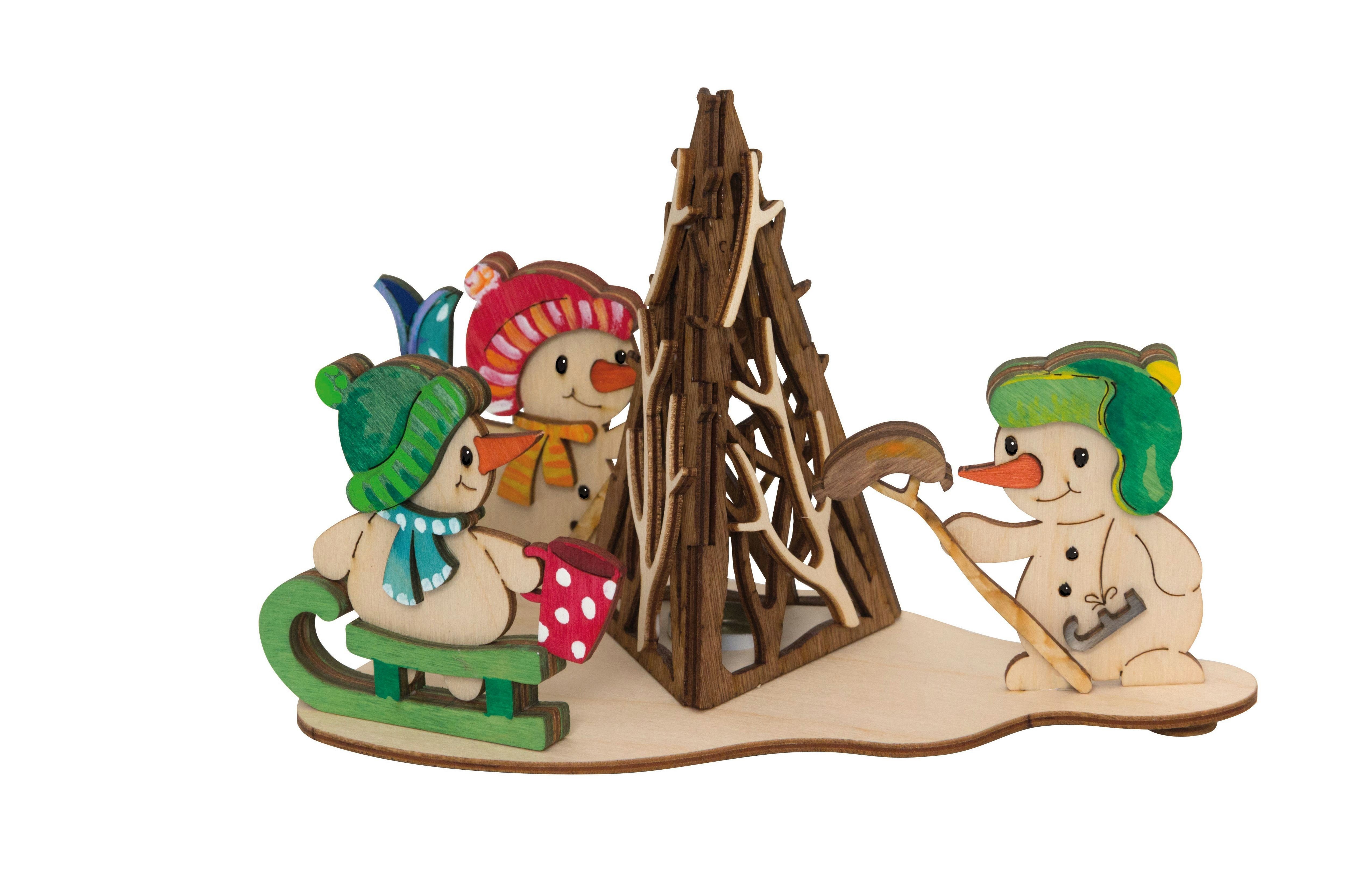 Kuhnert Kreativset 10186, Bastelset Schneemann Ski-Fahrer, Räucherhaus - Made in Germany
