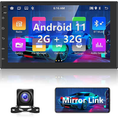 Hikity 2 DIN Android Navigation mit 7 Zoll Touchscreen und Rückfahrkamera Autoradio (WiFi-Spiegel-Link FM RDS, 2+32GB)