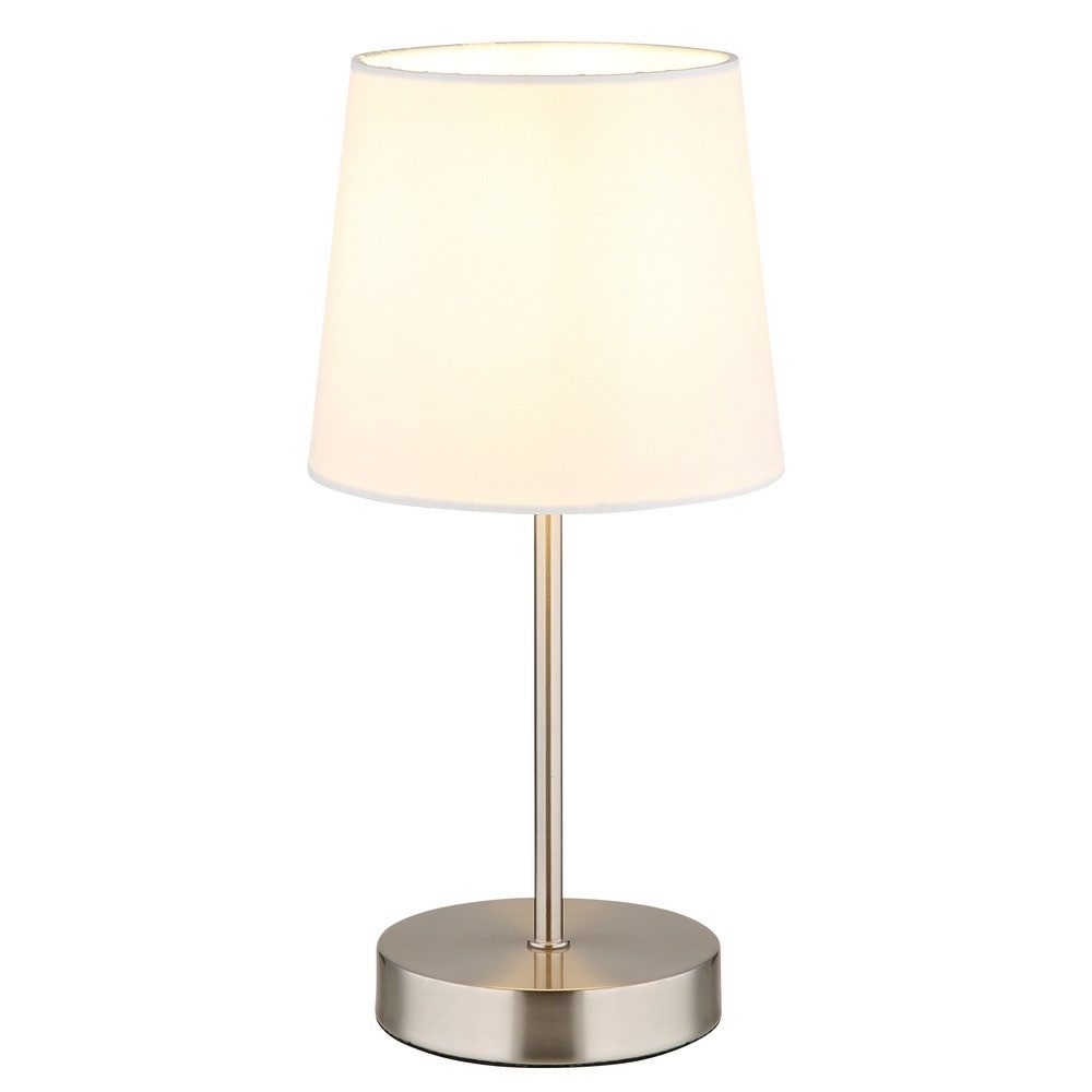 NOWA Nachttischlampe, Leuchtmittel nicht inklusive, Warmweiß, Tischleuchte Metall Textil Nickel matt mit Schalter am Kabel H 32 cm