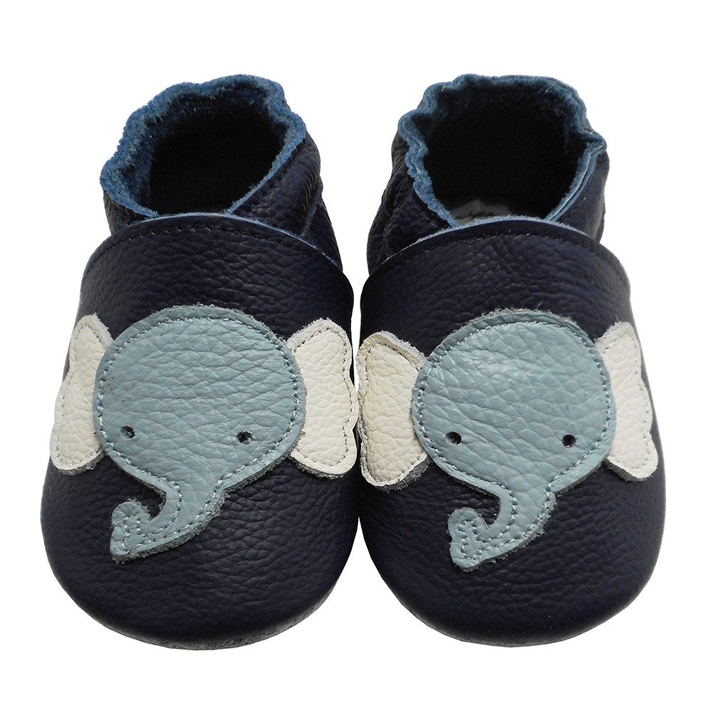 Baby Krabbelschuhe Lauflernschuhe Hausschuhe Lederschuhe Elefant blau Krabbelschuh
