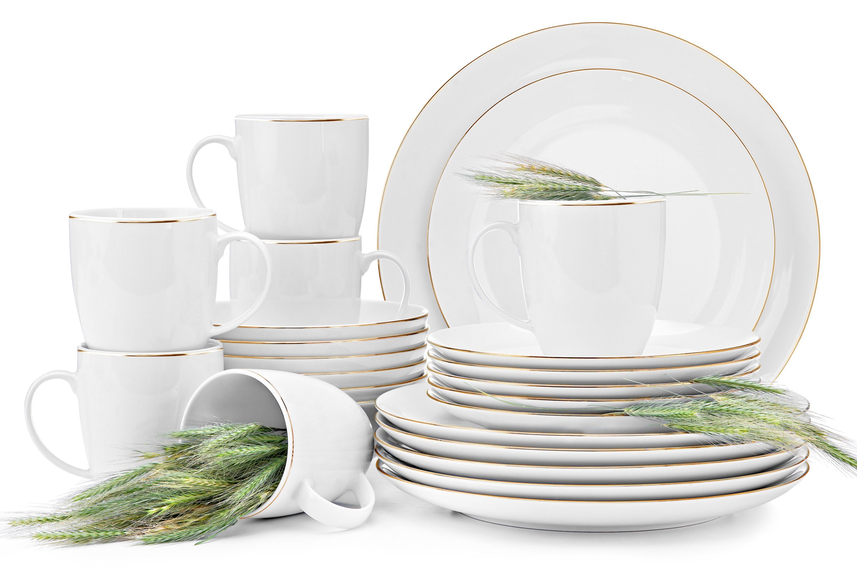 KONSIMO® Kombiservice BOSS Tafelservice Becher-Set (24-tlg), 6 Personen, Porzellan, rund, Speiseteller, Dessertteller, Suppenteller, Becher