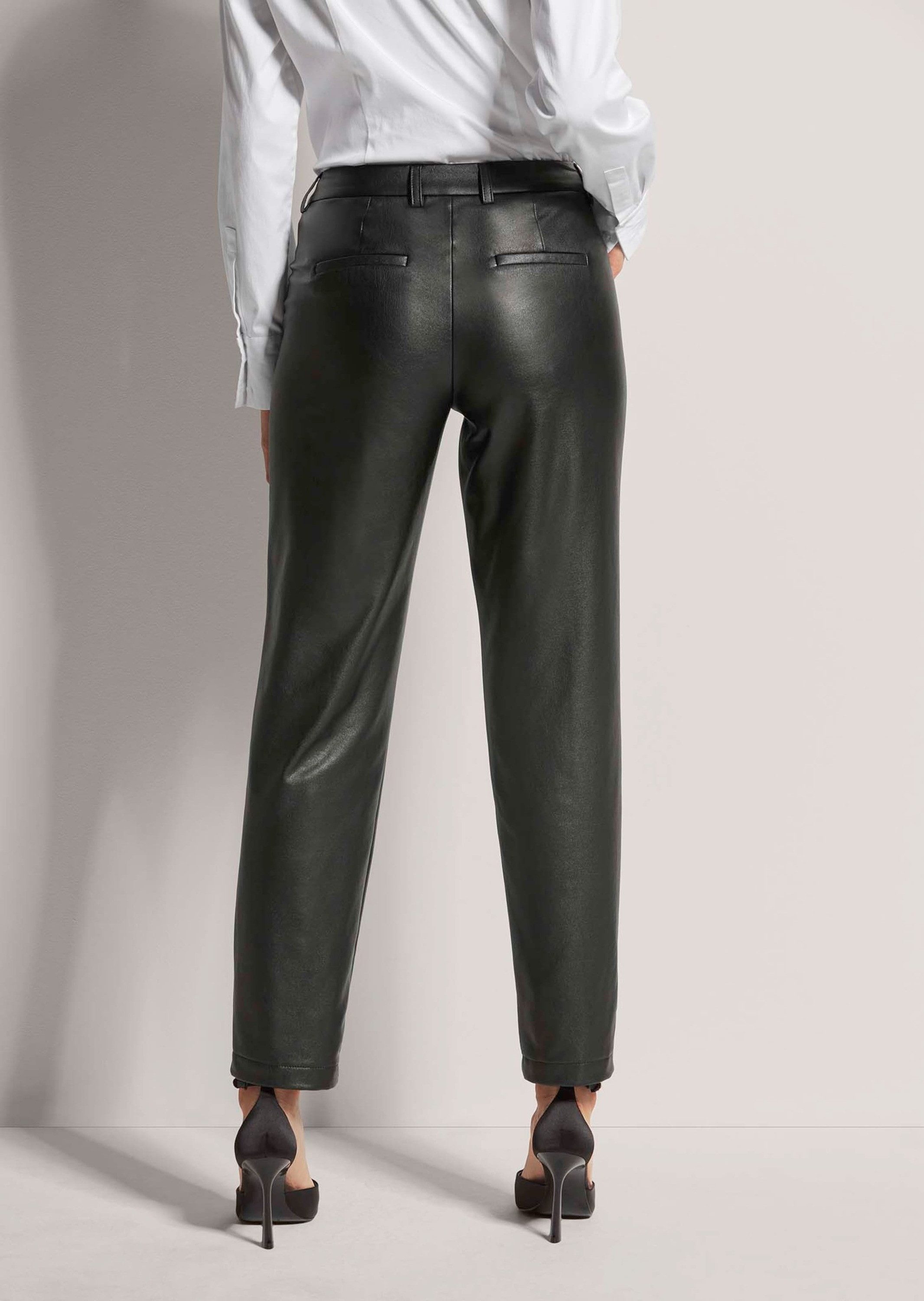 MADELEINE Stretch-Hose Kunstlederhose mit Biesen Luxus-Look-Hose mit Formbund und Zierpaspeltaschen