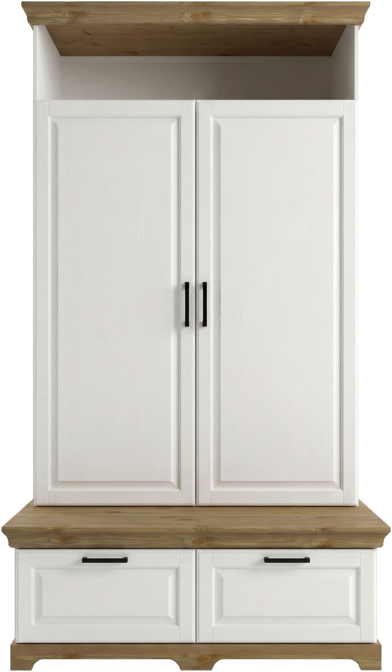 OTTO home Wäscheschrank Rügen XXL– Landhaus-Charme mit maximalem Stauraum, zeitlos schön (B/H/T ca. 127/216/70 cm) Integrierte Sitzbank + Schubladen: Stauraum für Schlafzimmer+Diele