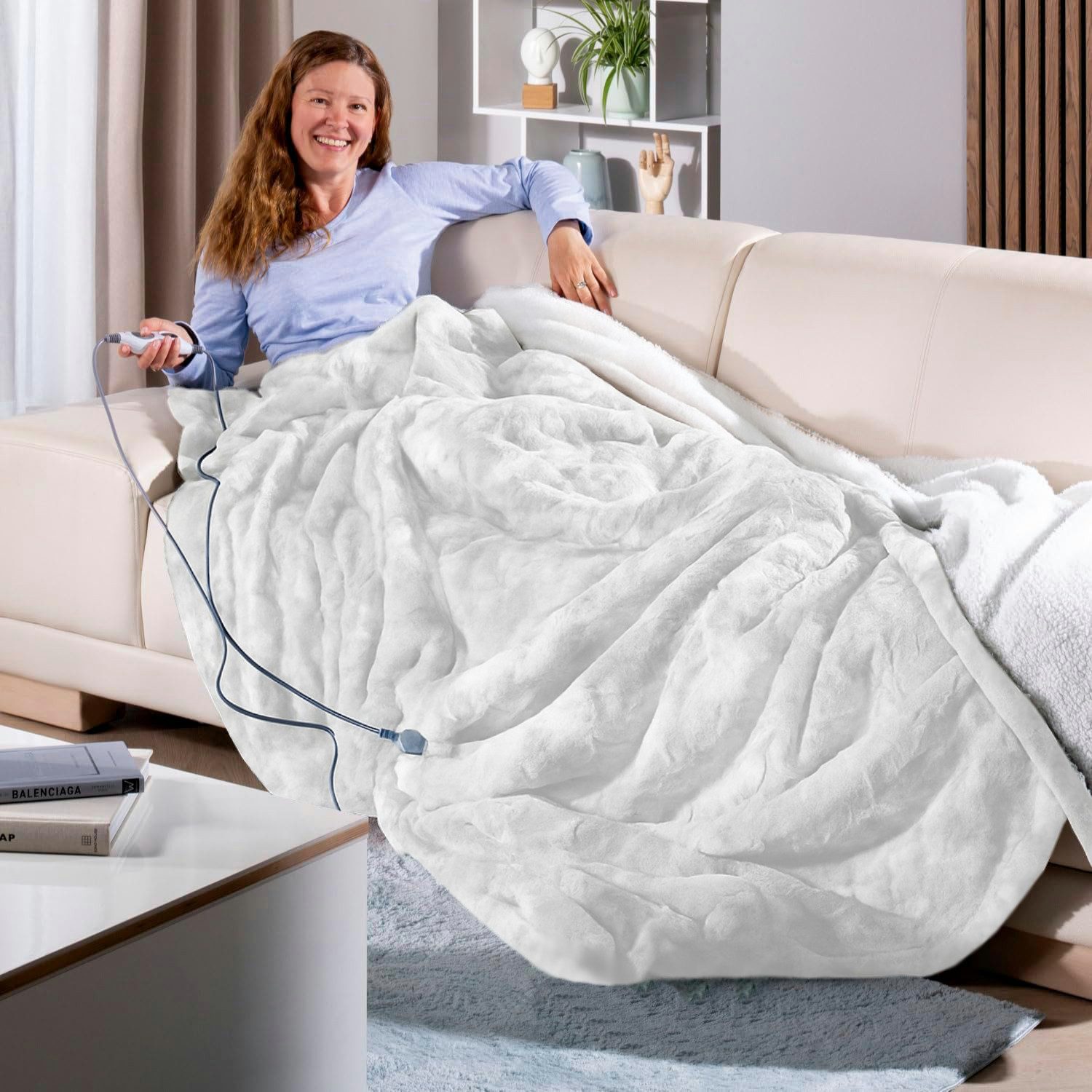 Delindo Lifestyle Heizdecke XXL Winterfell, 9 Heizstufen, 1-tlg., mit Abschaltautomatik, 215x240 cm groß, Lammfell-Optik, waschbar