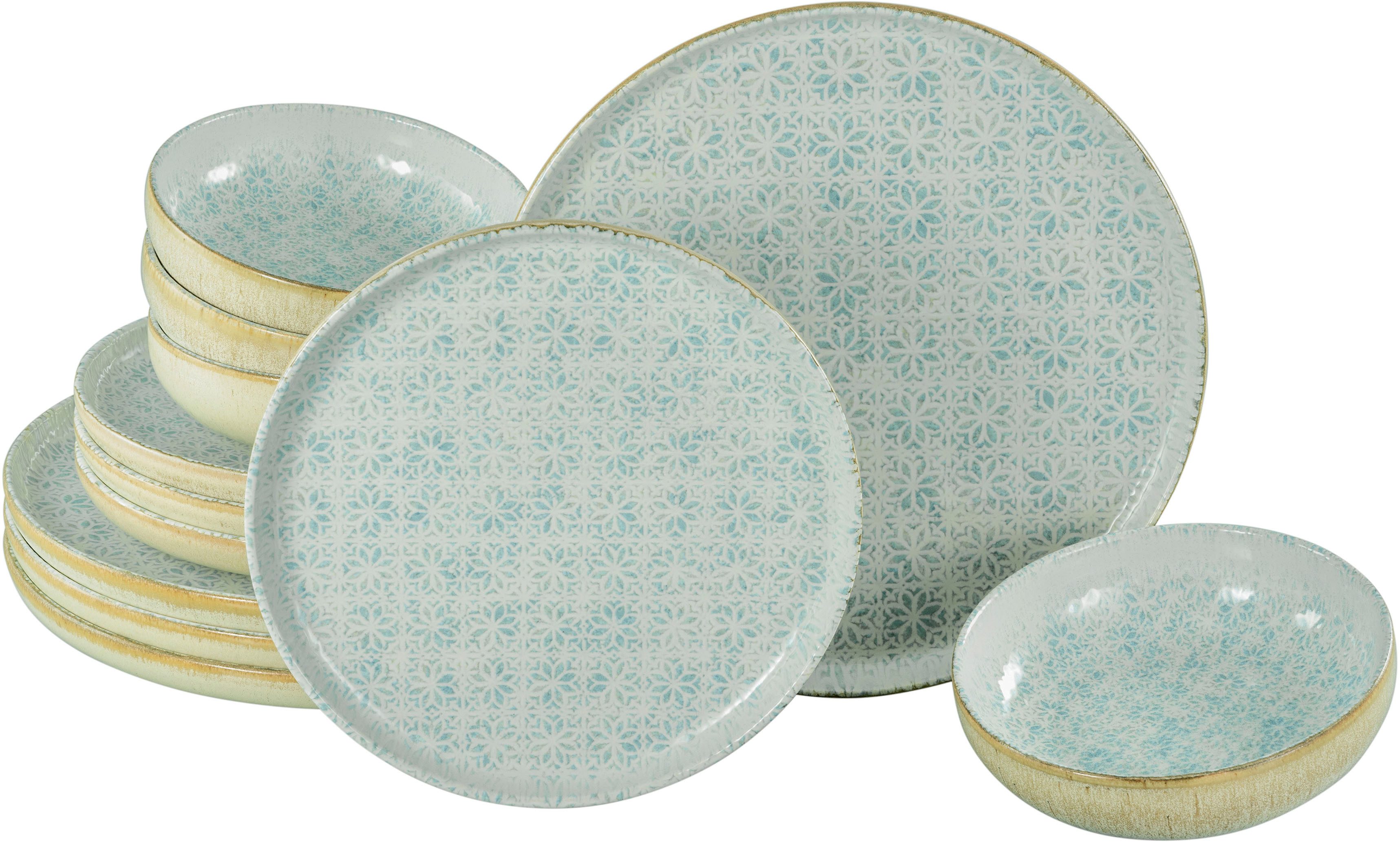 CreaTable Тарілки-Set Uno Emiliana, Тарілкиset 12-tlg (12-tlg), 4 Personen, Steinzeug, Shabby Look, Vintage Style