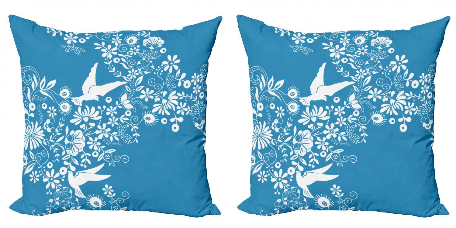 Kissenbezüge Modern Accent Tauben Asian fliegen Digitaldruck, (2 Blumen Stück), Blau Doppelseitiger Abakuhaus