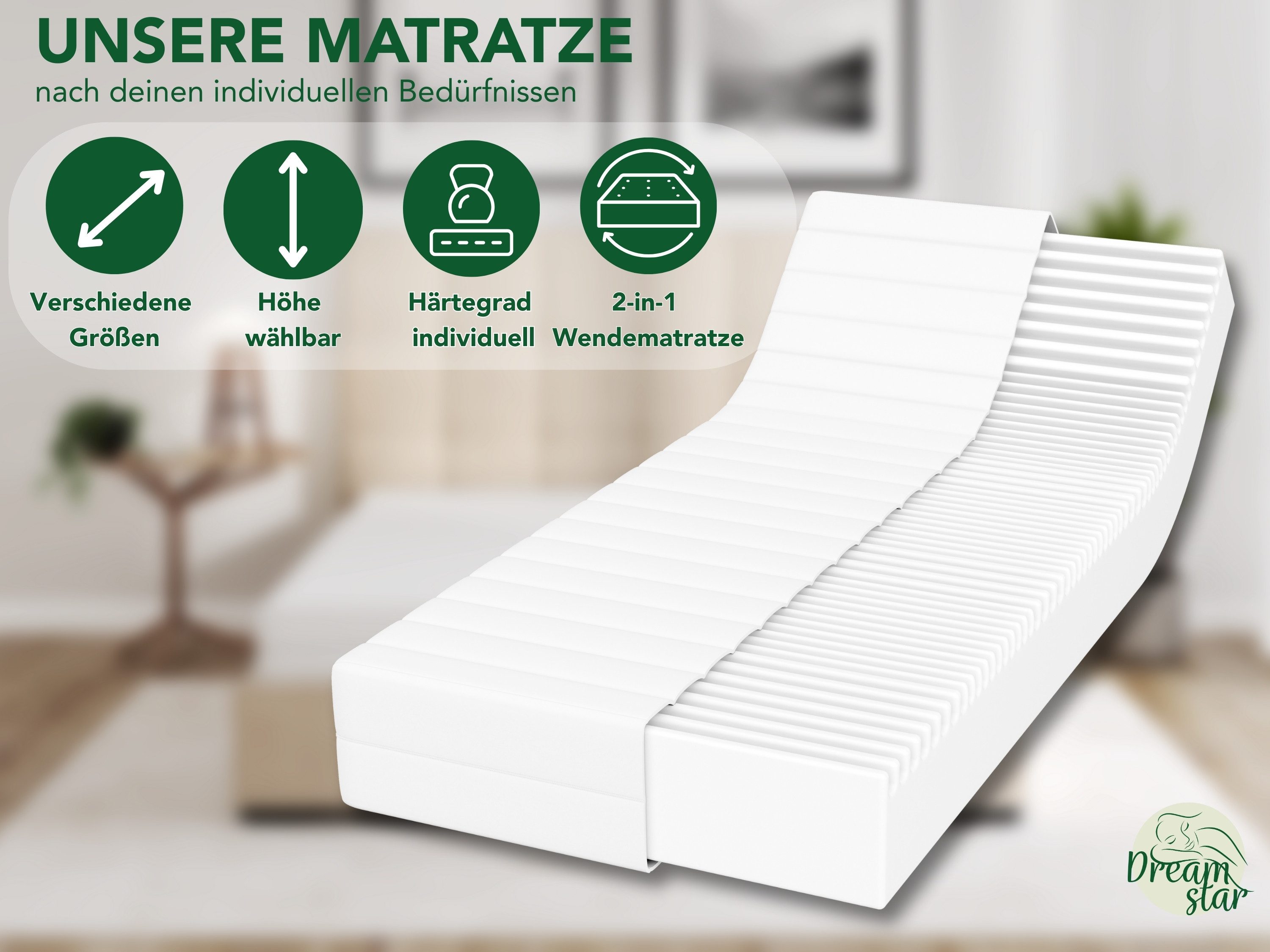 Kaltschaummatratze Easy Flex, 7-Zonen Matratze mit Duo-Härtegrad (H2/H3 & H3/H4), Dreamstar, wendbar, atmungsaktiv, ergonomisch - für jede Schlafposition