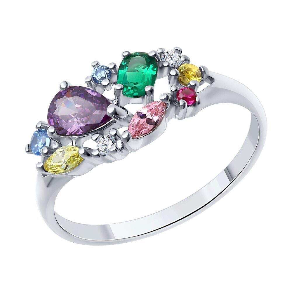 Secretforyou Fingerring Fingerring Ring Silber Smaragd Korund Zirkon Echtschmuck