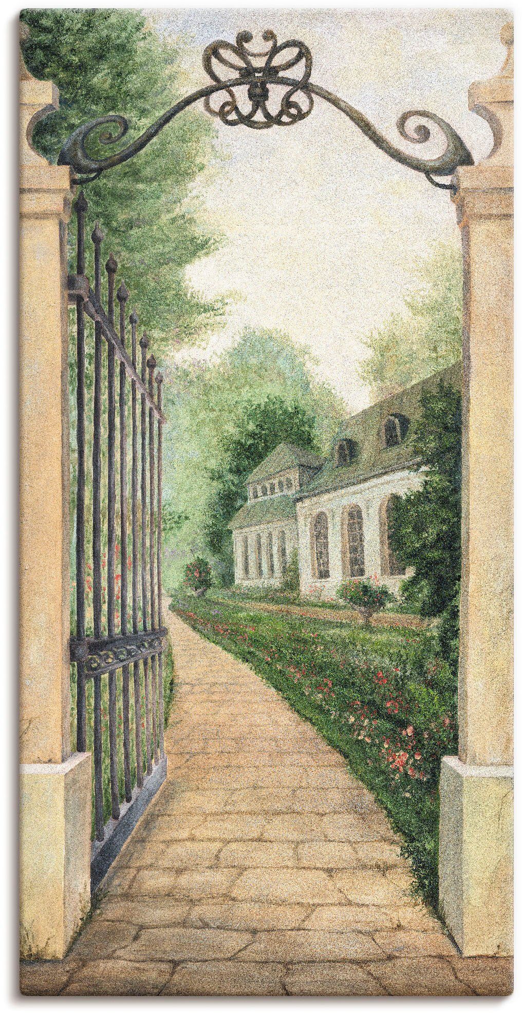 Artland Wandbild Fresco - Blick durchs Gartentor, Garten (1 St), als Leinwandbild, Poster in verschied. Größen