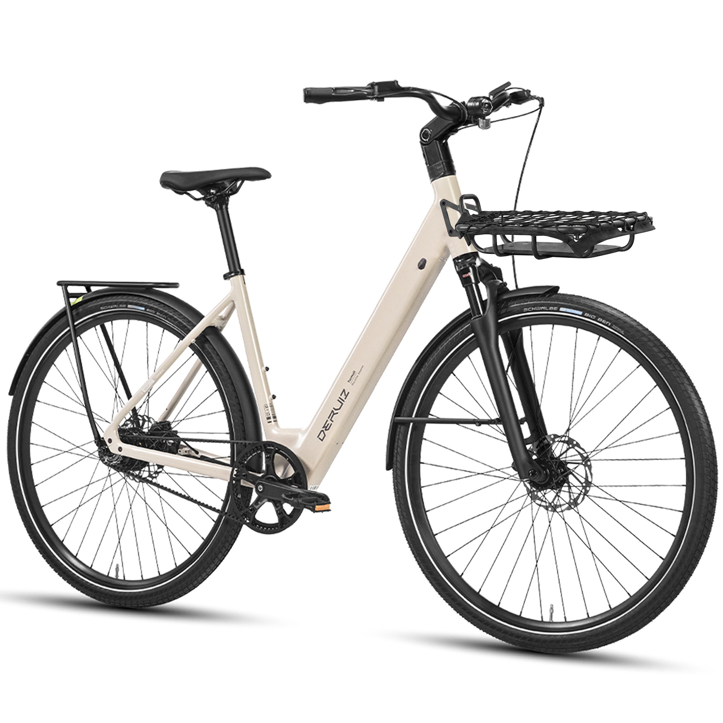 DERUIZ E-Bike Cityrad 28 Zoll, Carbon-Riemenantrieb, 110km, Bluetooth+APP, nur ca. 20kg, Heckmotor, 360 Wh, (Traglast ca. 140kg, Elektrofahrrad für Damen und Herren, Tiefeinsteiger), Kadenz- und Drehmomentsensor, Routenaufzeichnung, Aluminiumrahmen