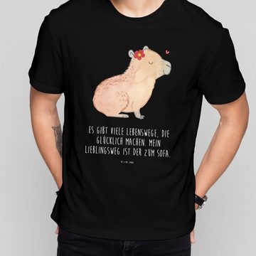Mr. & Mrs. Panda T-Shirt Capybara Blume - Schwarz - Geschenk, Schlafshirt, lustige Sprüche, T- (1-tlg)