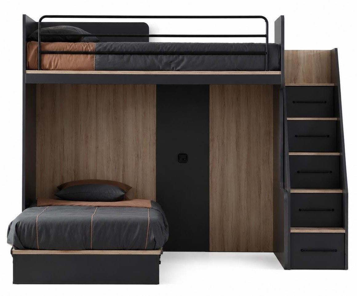 Xlmoebel Etagenbett Etagenbett Hochbett Holz Braun Treppe Stauraum Jugendbett (Einzelstück, 1-St., 1-tlg)