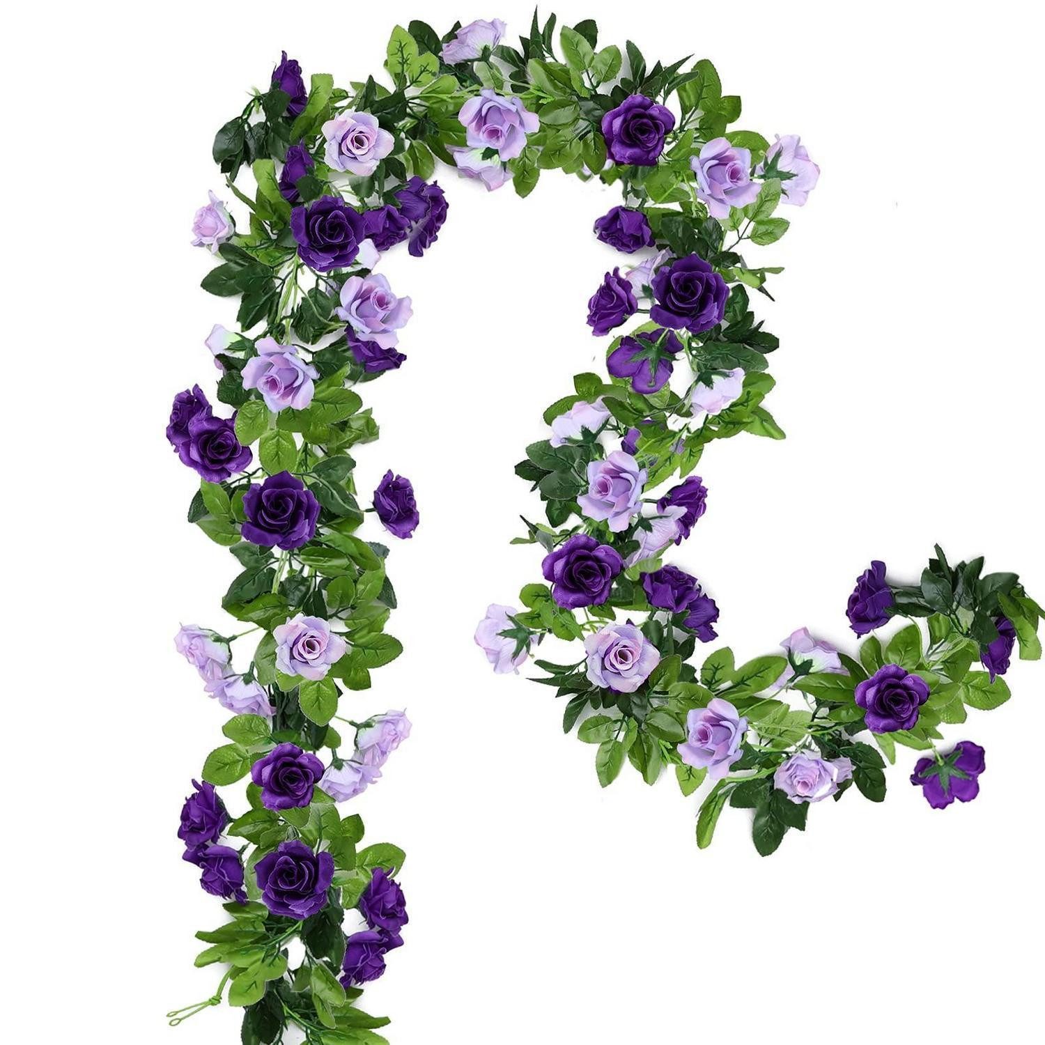 Kunstgirlande Blumengirlande Rosengirlande Lila 2 Stk, LuxusKollektion, Höhe 1 cm