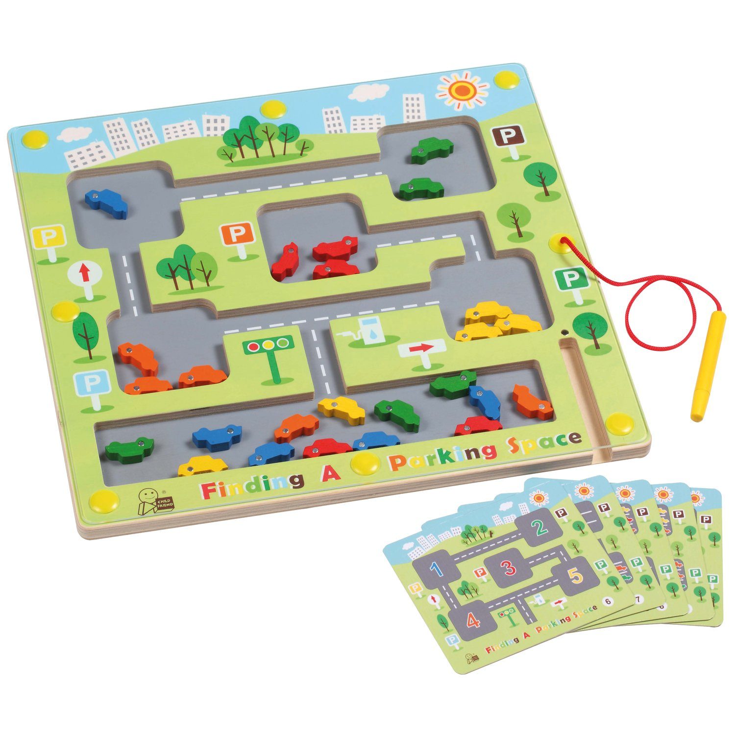 EDUPLAY Lernspielzeug "Finde einen Parkplatz" Spiel mit 25 bunten Fahrzeugen, Holz