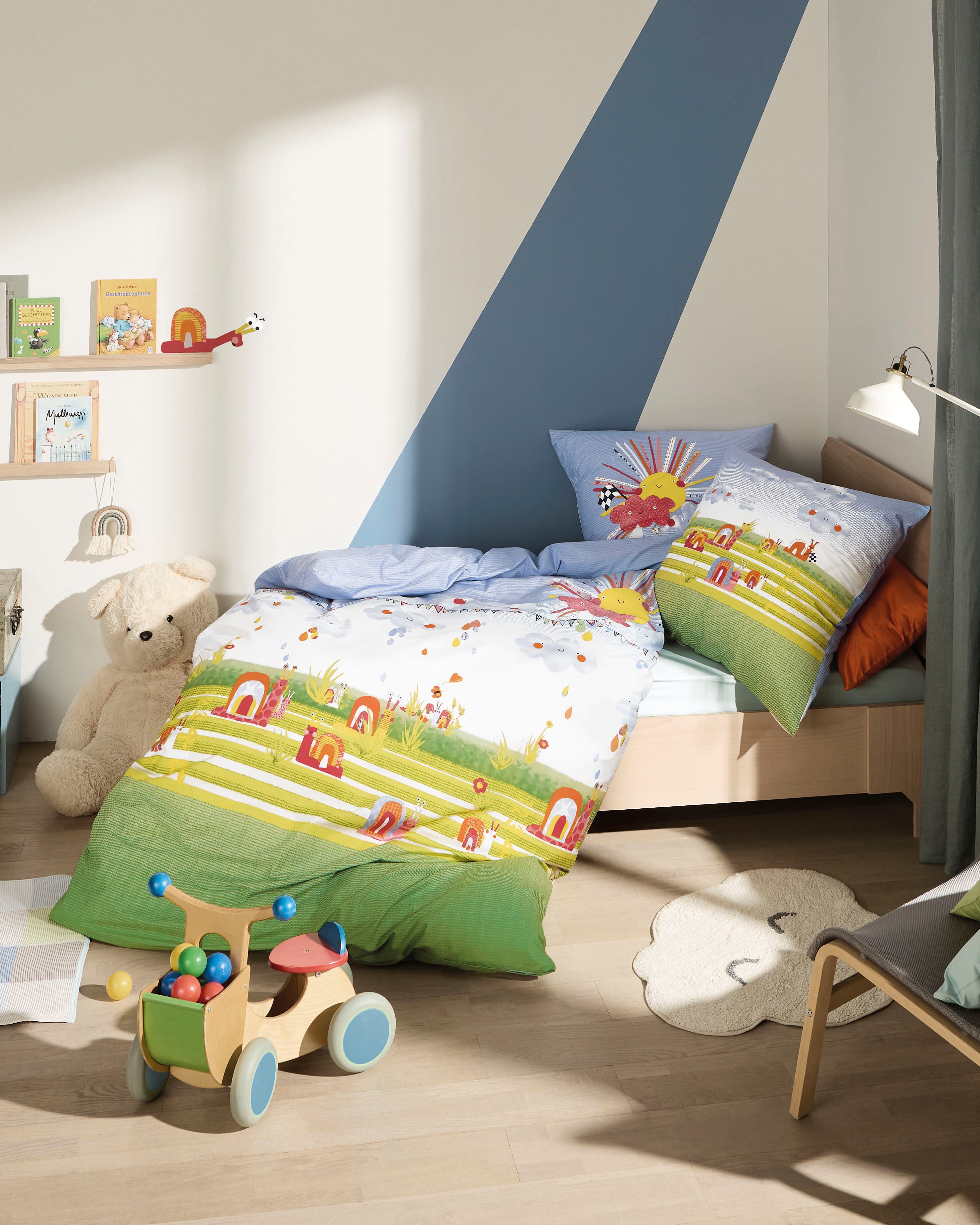 Kaeppel Kinderbettwäsche Regenbogenrennschnecken, Feinbiber, 2 teilig, Mit Schnecken