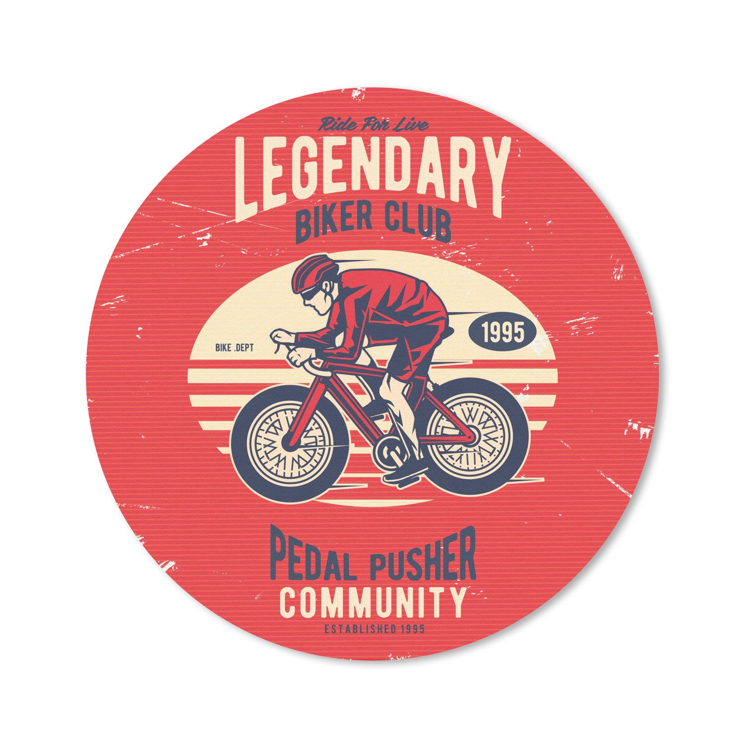 MuchoWow Mauspad Radfahrer - Fahrrad - Vintage (1-St), Mousepad mit Rutschfester Unterseite, Gaming, Rund, 40x40 cm