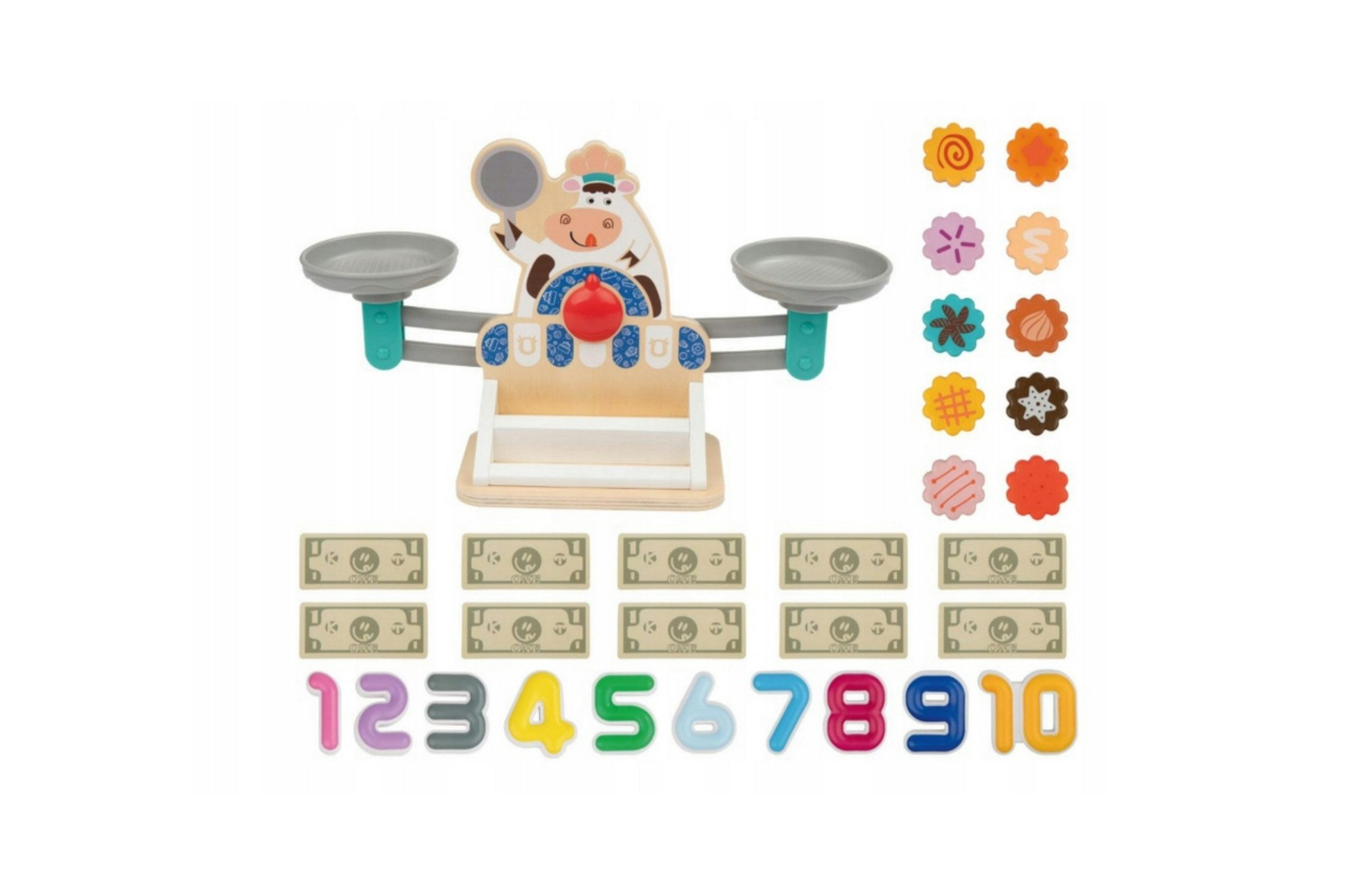 Playtive Kinder-Küchenwaage Holzspielzeuge Konzentration logisches Denken fördern Waage, (31-tlg), Lernspielzeug aus Echtholz für Konzentration, logisches Denken