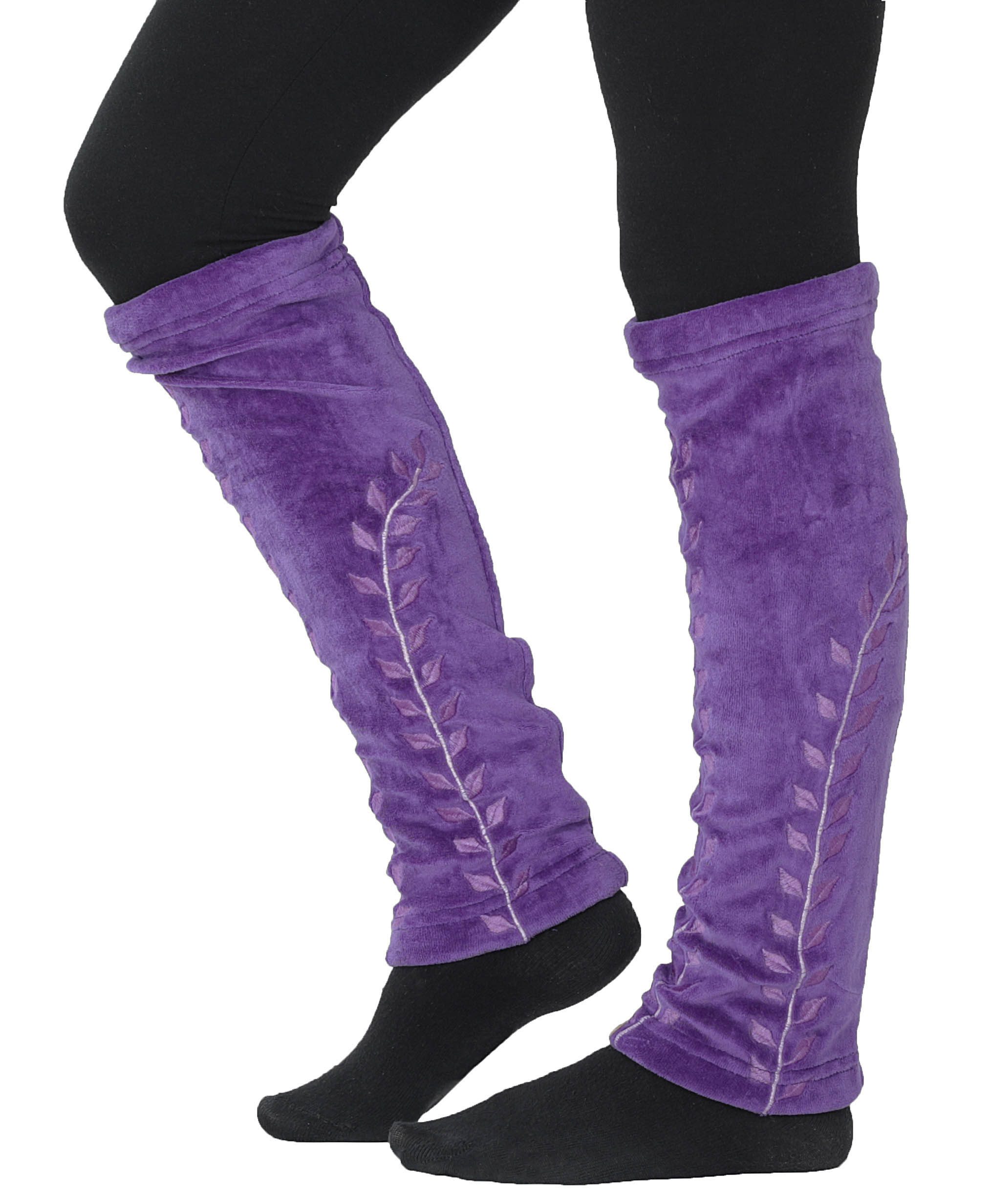 PUREWONDER Beinstulpen Beinstulpen aus Samt, Stulpen mit Blätter-Ranken LW14 Lila (1 Paar) Einheitsgröße