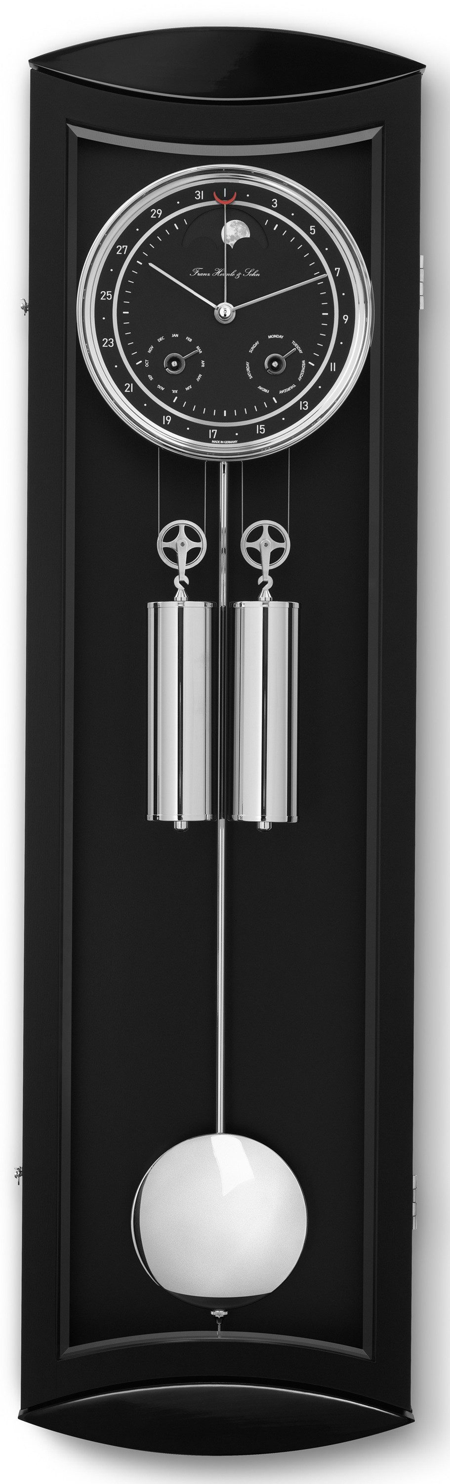 Hermle Pendelwanduhr Mornington II Vollkalender Zifferblatt weiß oder schwarz (Vollkaalender, Mondphase)