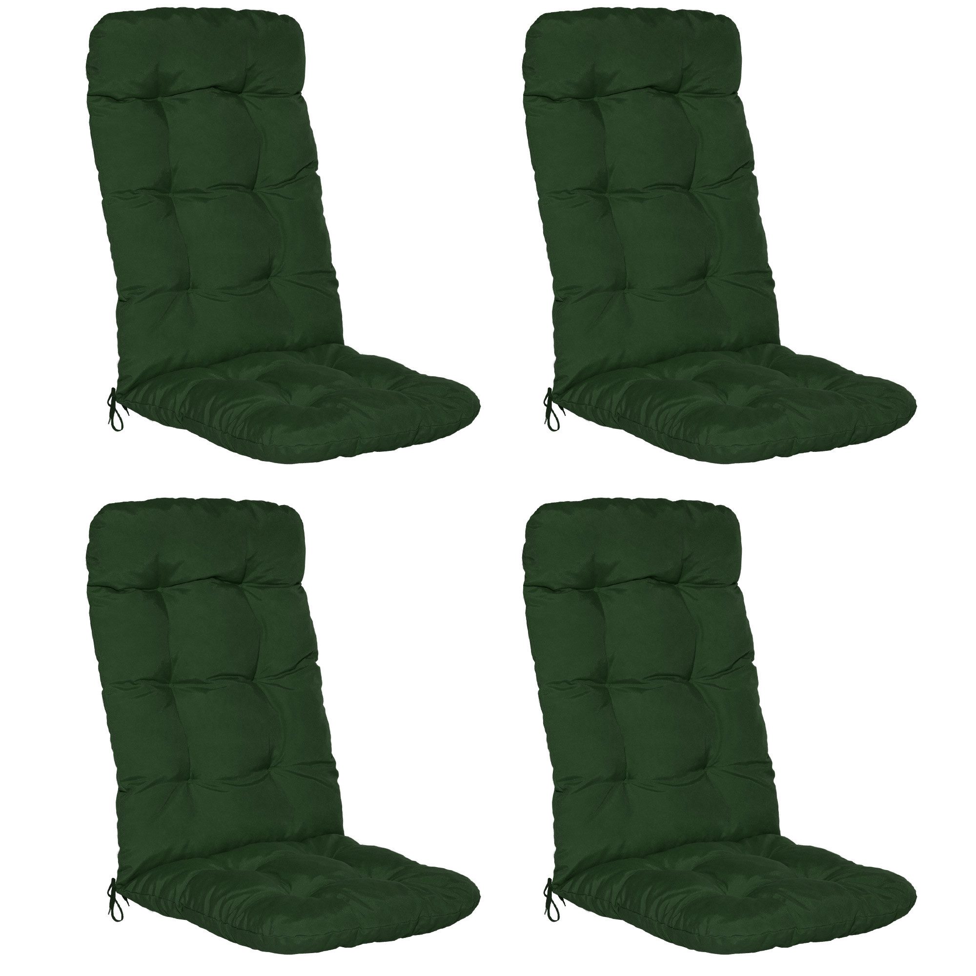 Beautissu Hochlehnerauflage 4er Set Hochlehner Auflagen Flair HL, 120x50x8cm, Dunkelgrün, Sitzpolster Set für Gartenstühle Outdoor – Stuhlkissen für Hochlehner