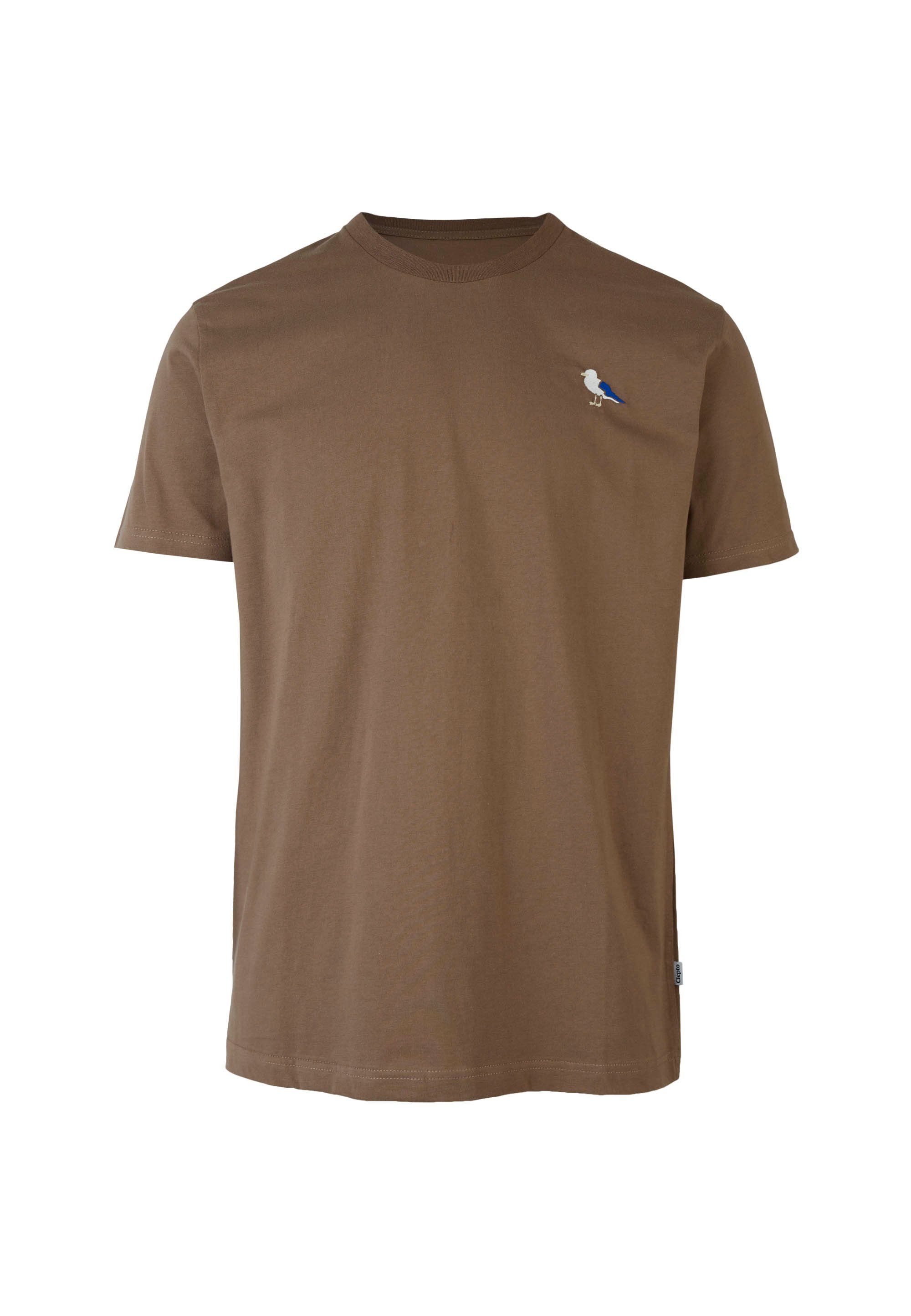 hellbraun T-Shirt (1-tlg) Cleptomanicx mit Embro Gull-Stickerei Gull